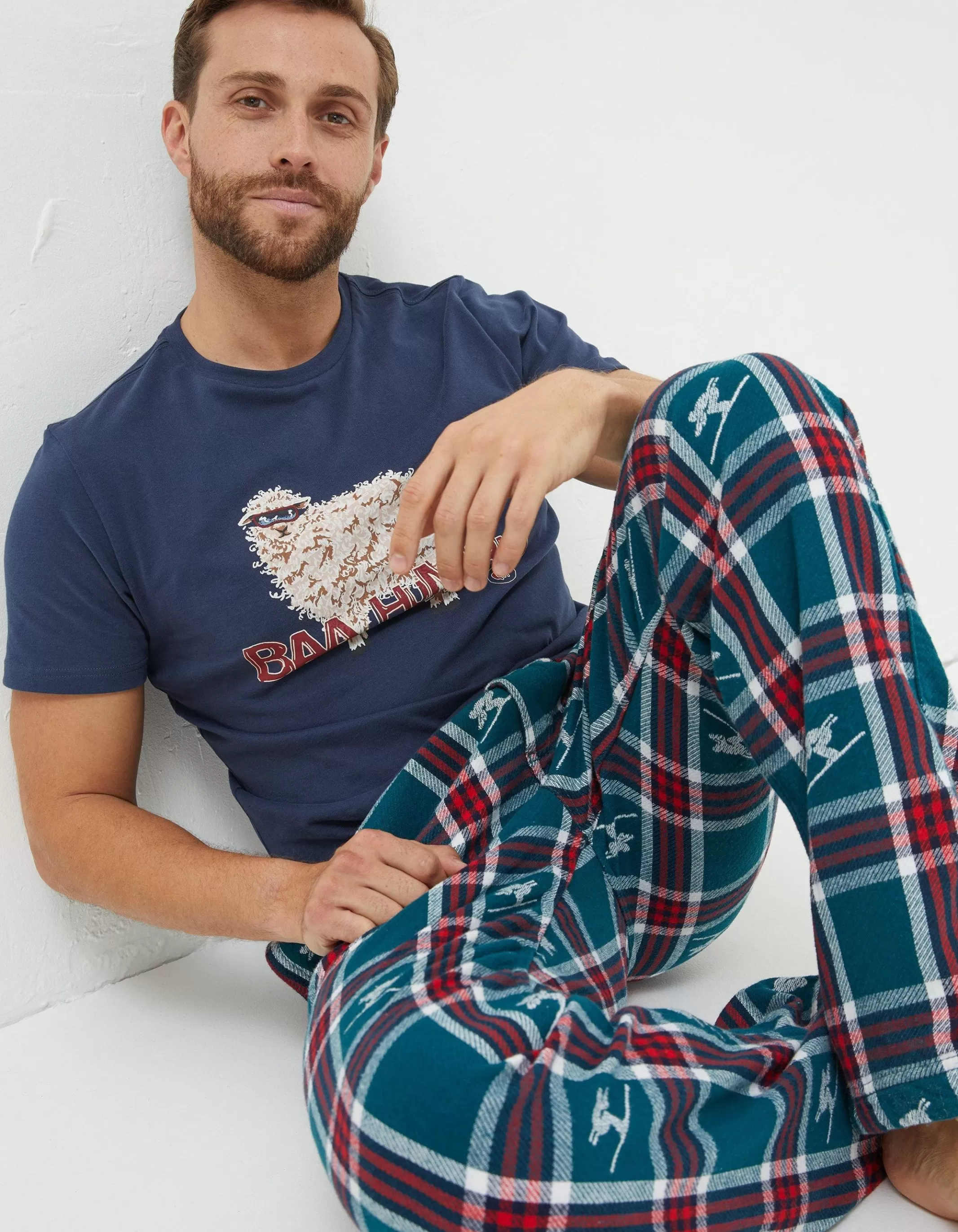 Outlet FatFace Ski Jacquard Pyjama Bottoms Teal Green