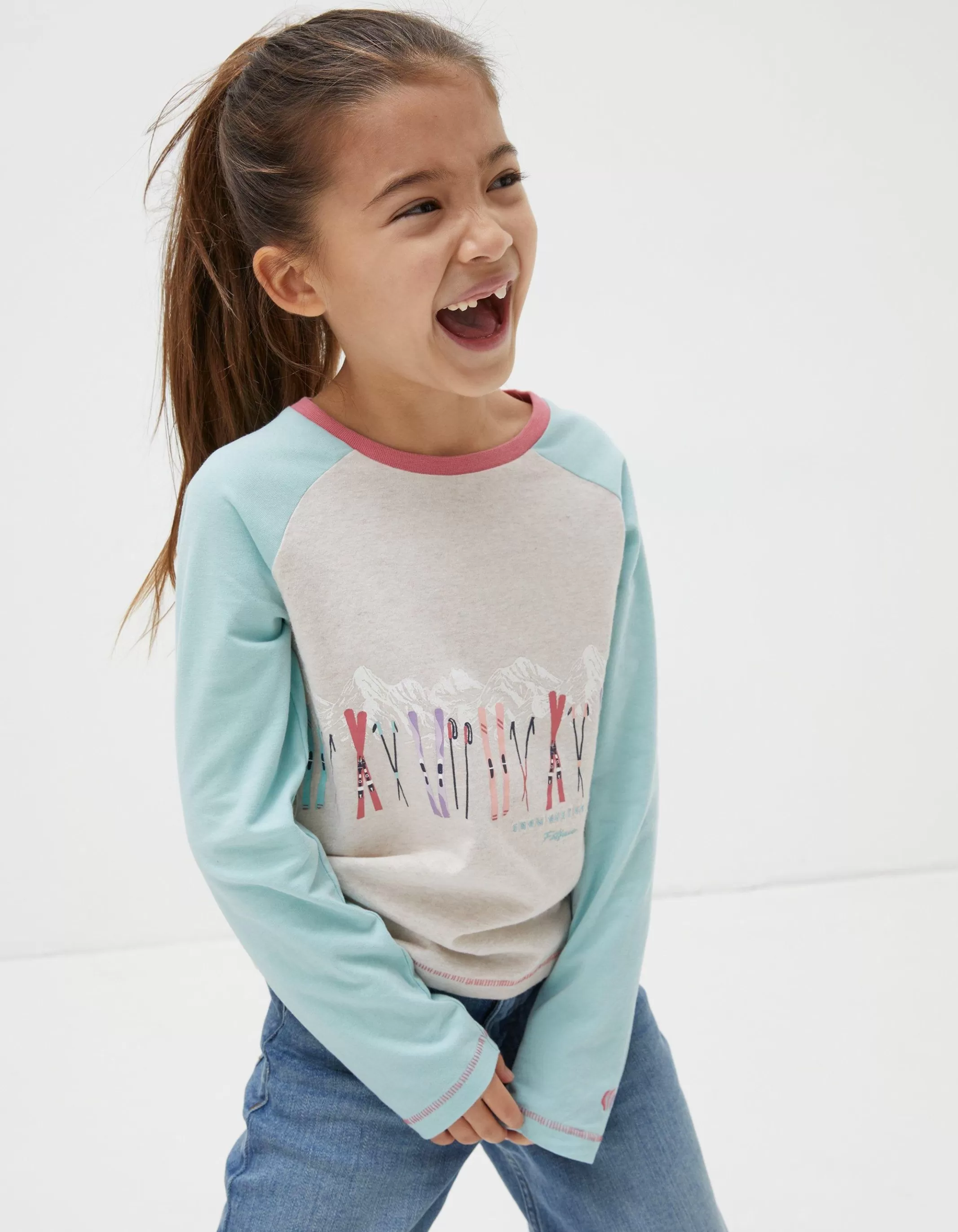 Fashion FatFace Ski Raglan Jersey T-Shirt Oatmeal