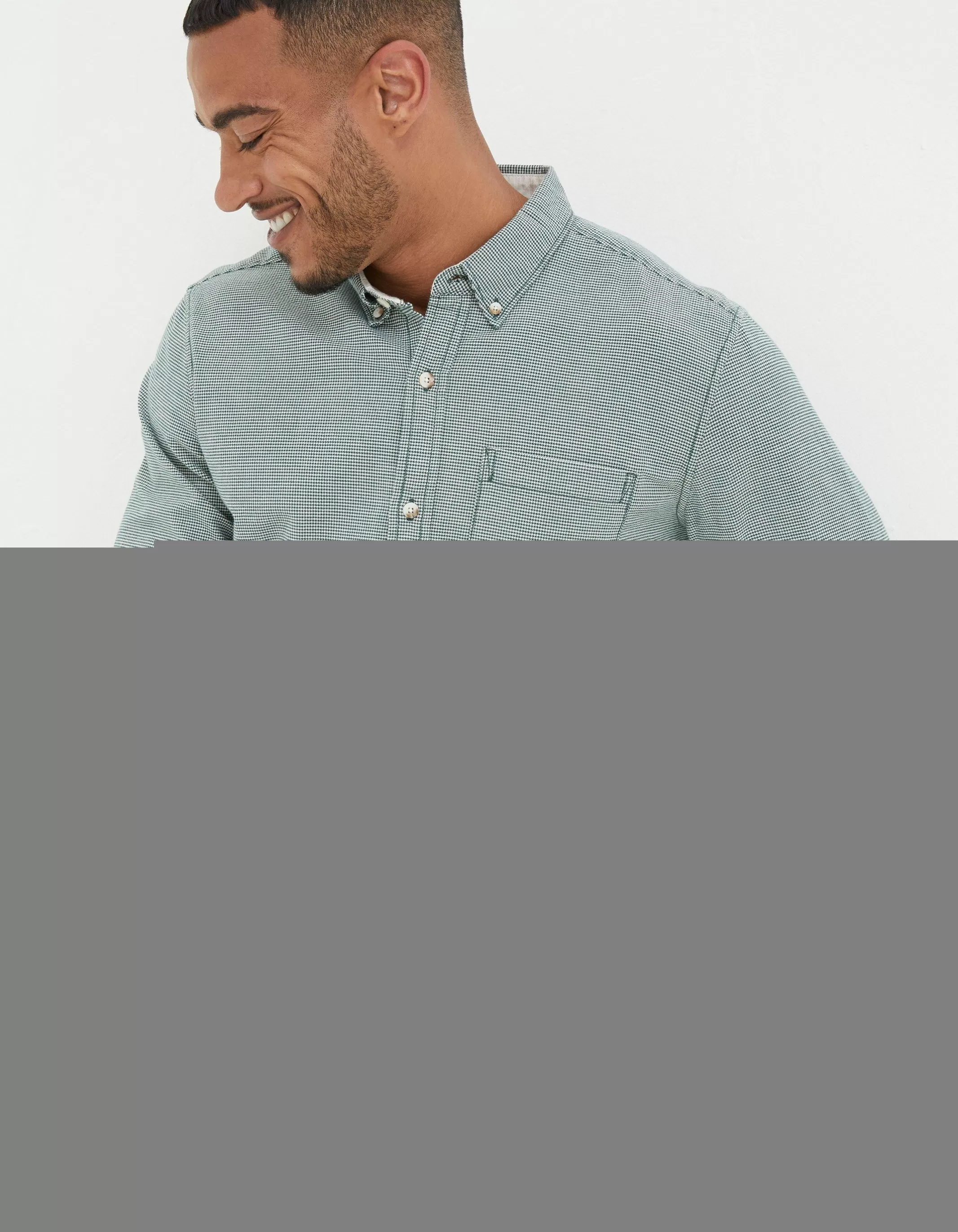 Discount FatFace Slim Hove Micro Check Shirt Dark Teal
