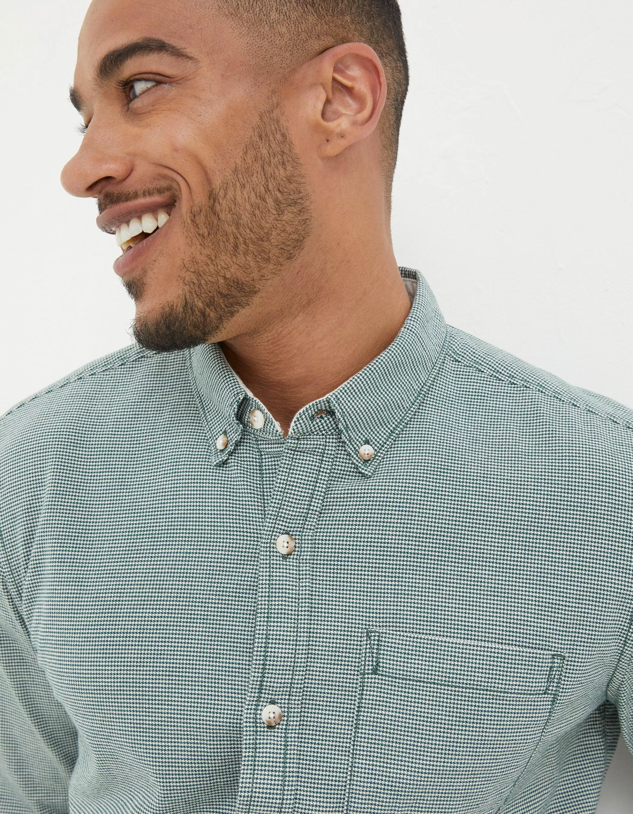 Discount FatFace Slim Hove Micro Check Shirt Dark Teal