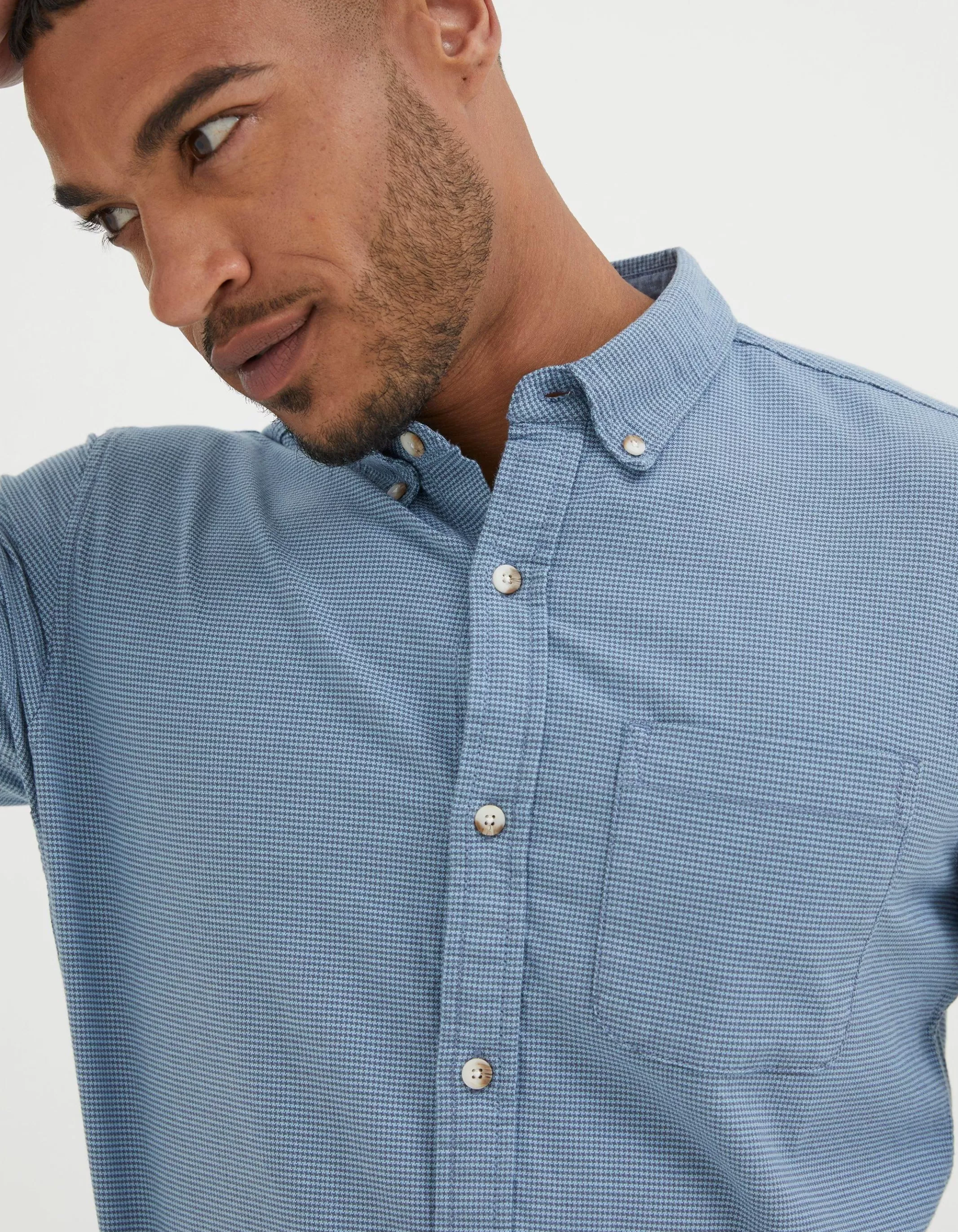 Clearance FatFace Slim Hove Micro Check Shirt Blue