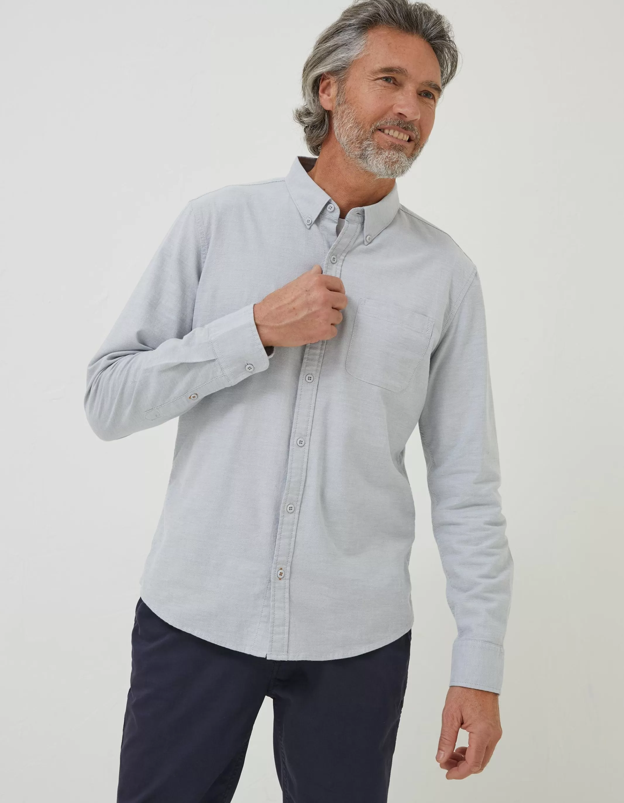 New FatFace Slim Hove Oxford Shirt Grey