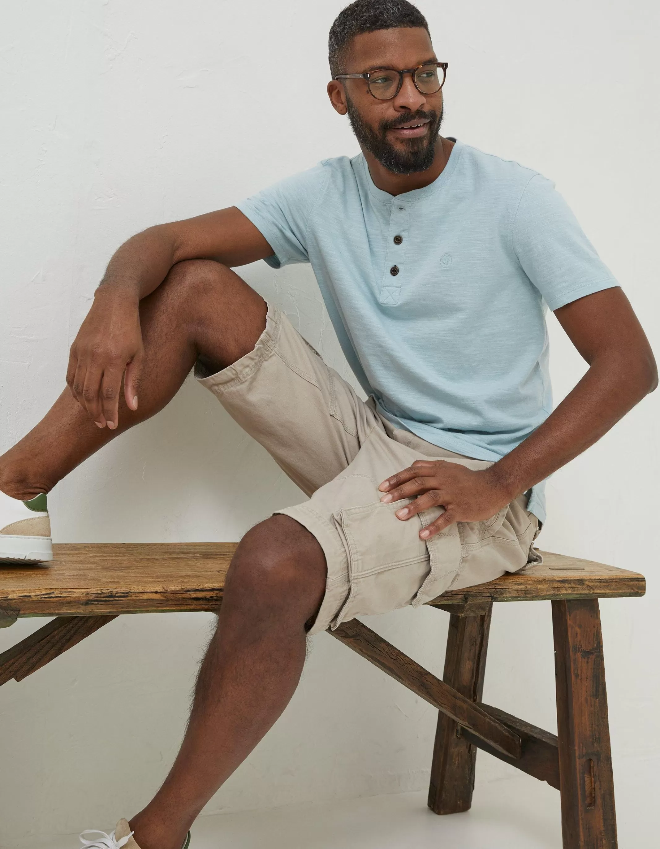 Flash Sale FatFace Slub Henley T-Shirt Light Blue