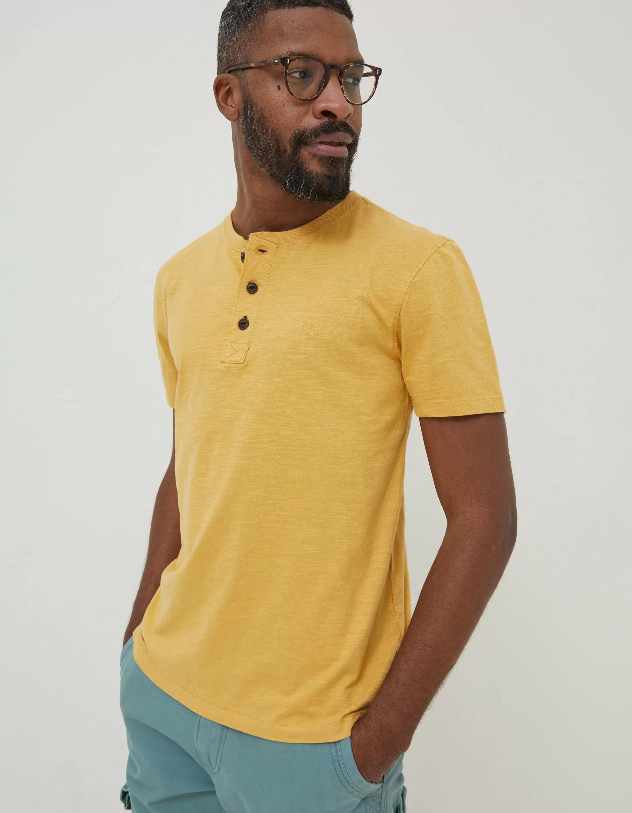 Flash Sale FatFace Slub Henley T-Shirt Yellow