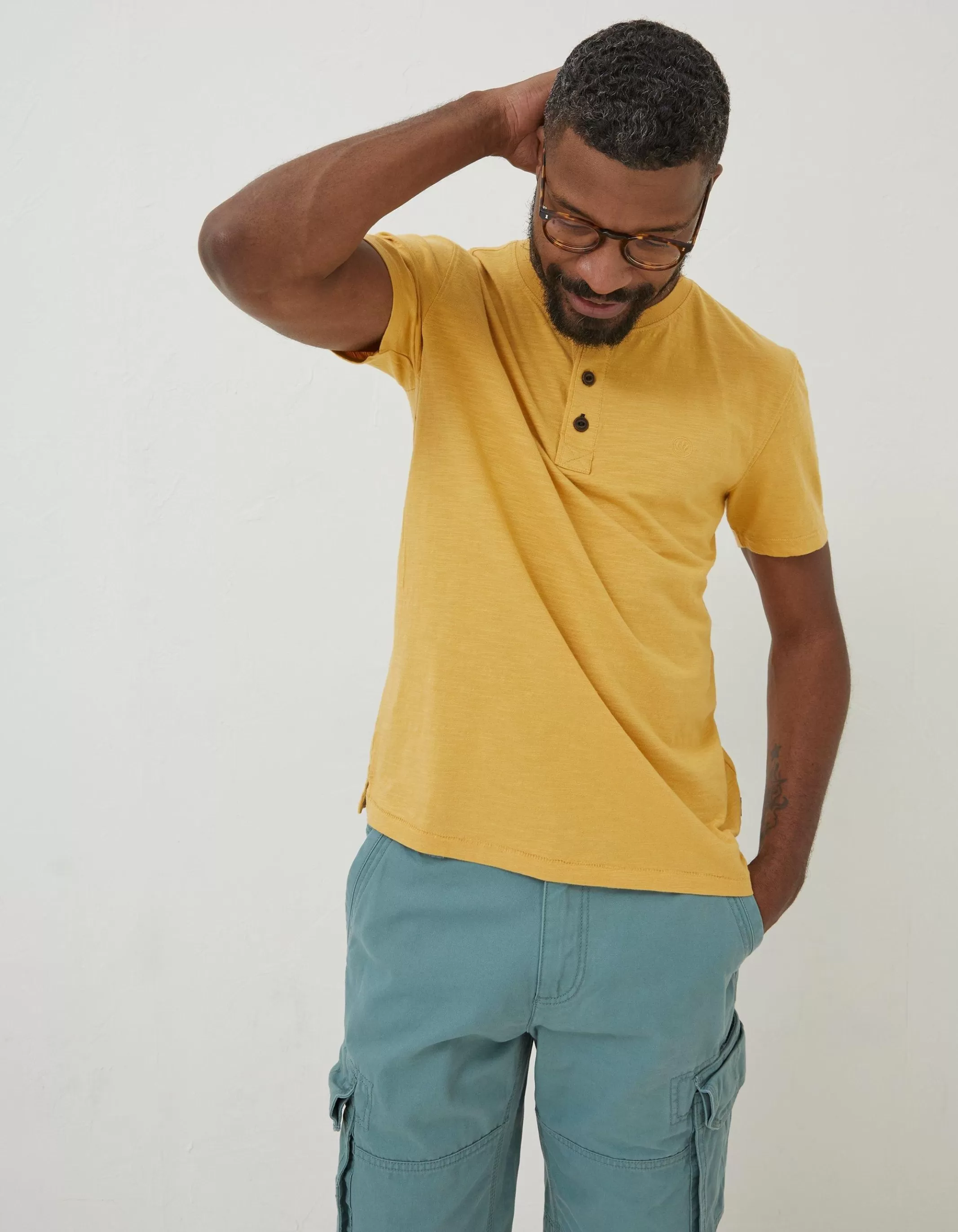 Flash Sale FatFace Slub Henley T-Shirt Yellow