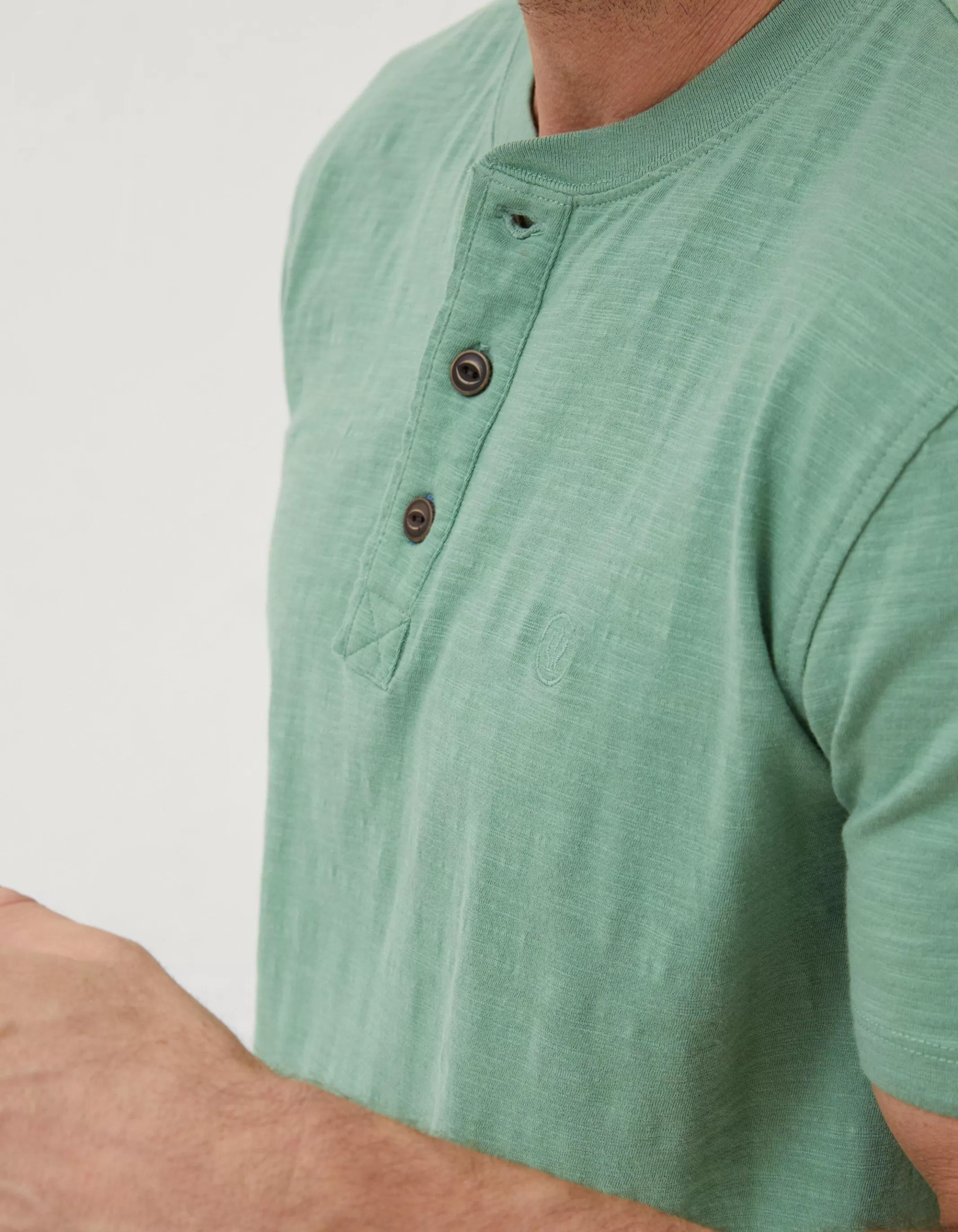 Outlet FatFace Slub Henley T-Shirt Green