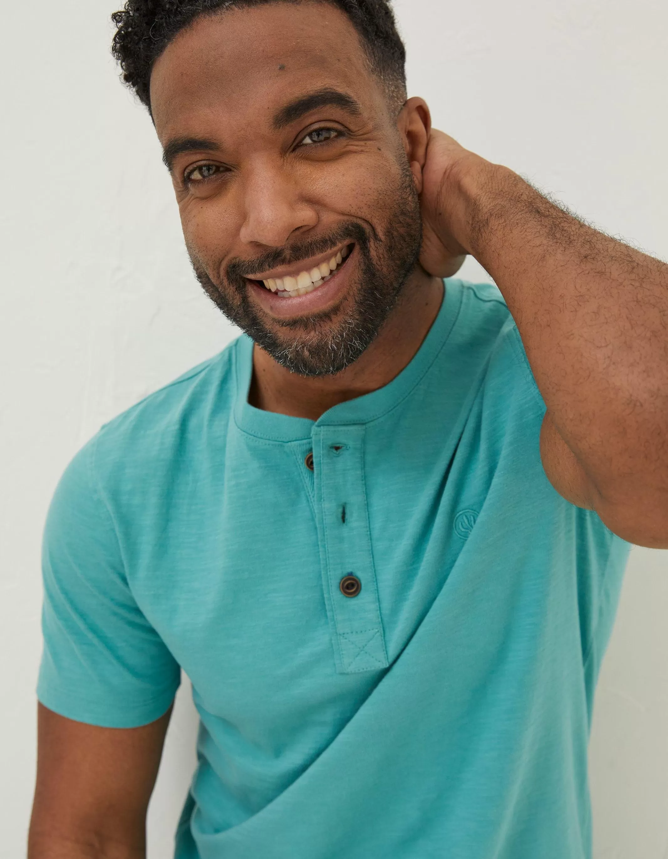 Store FatFace Slub Henley T-Shirt Light Teal