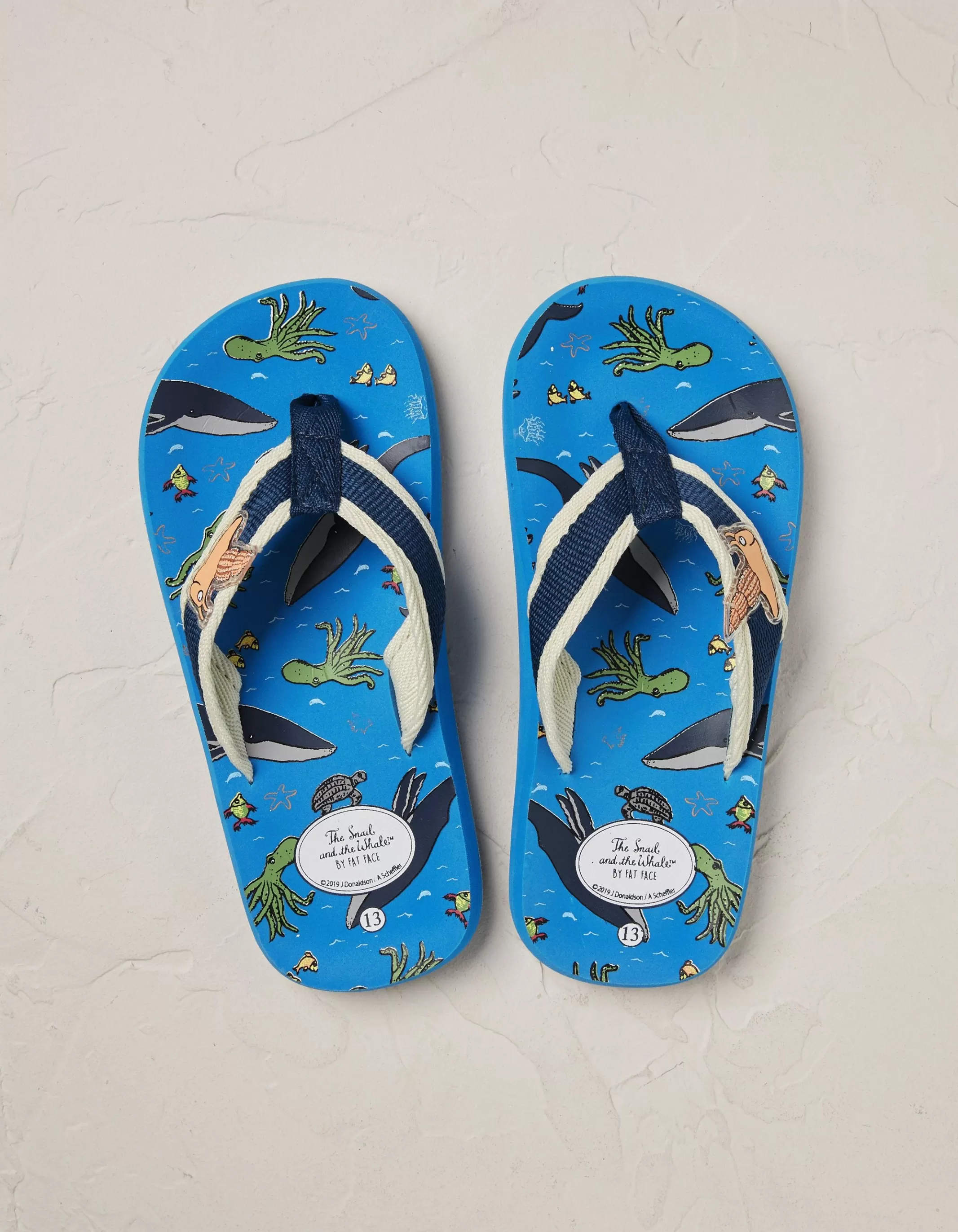 New FatFace Snail And The Whale Flip Flops Navy