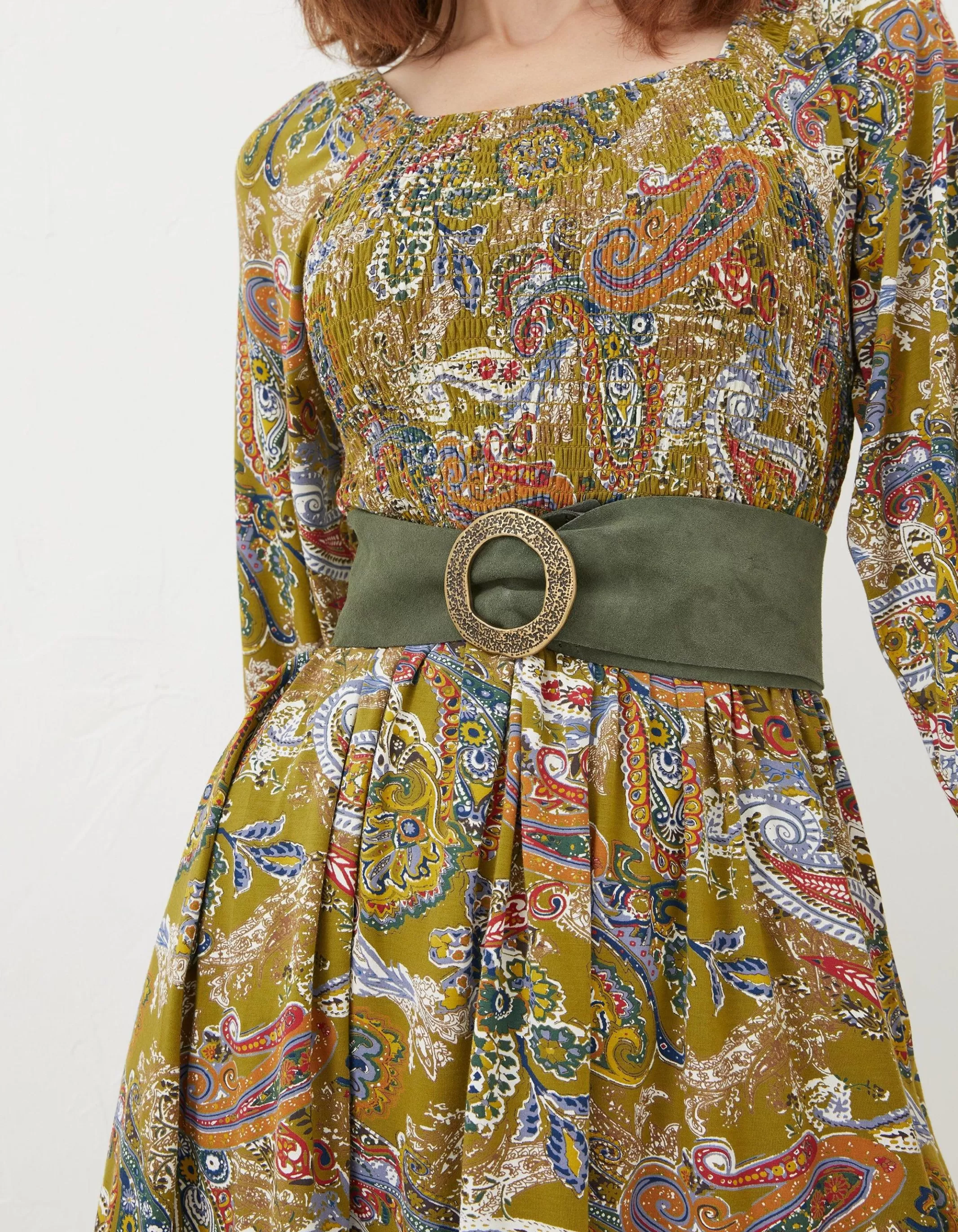 Outlet FatFace Soft Wide Suede Belt Khaki Green