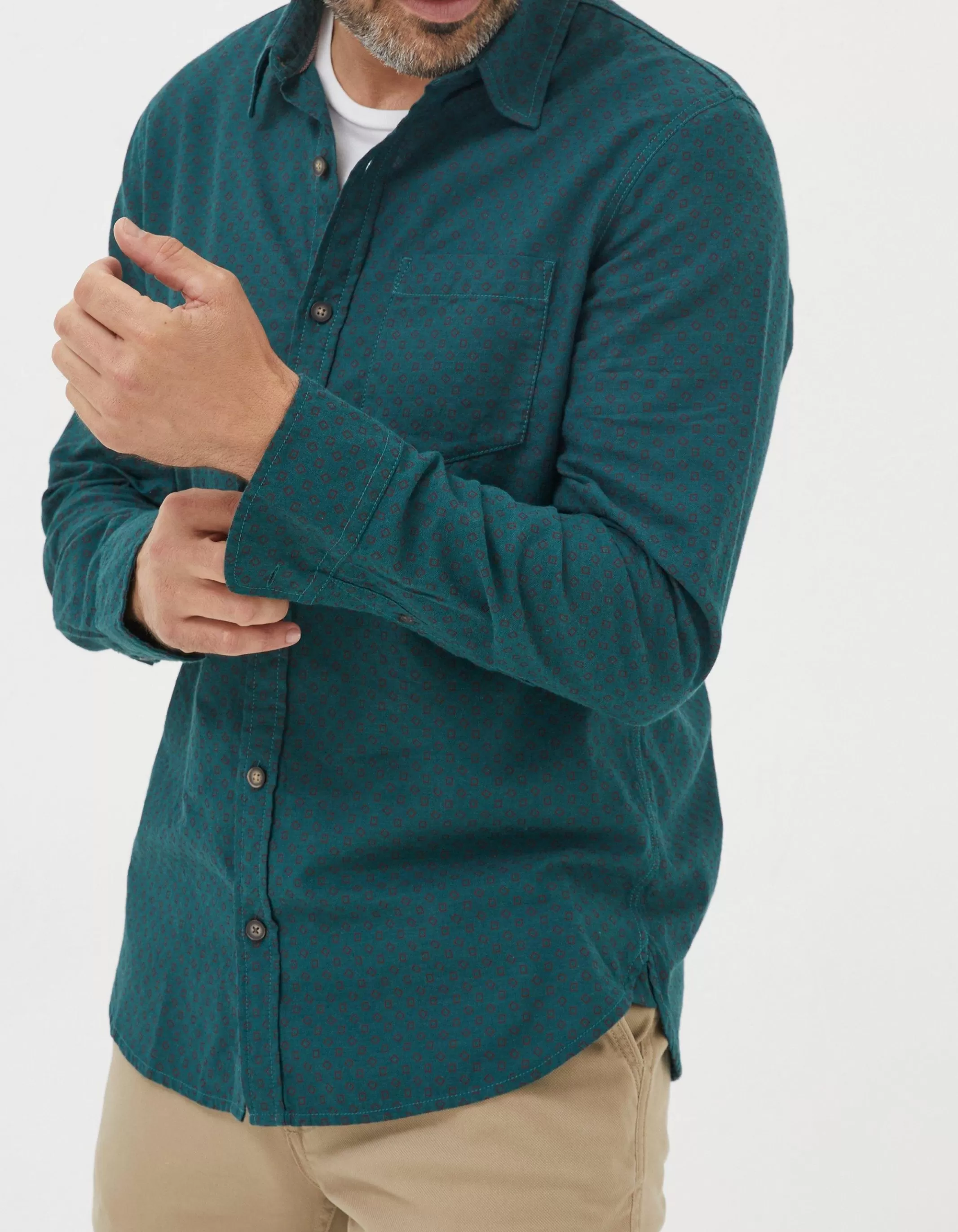 Flash Sale FatFace Square Geo Print Shirt Emerald Green