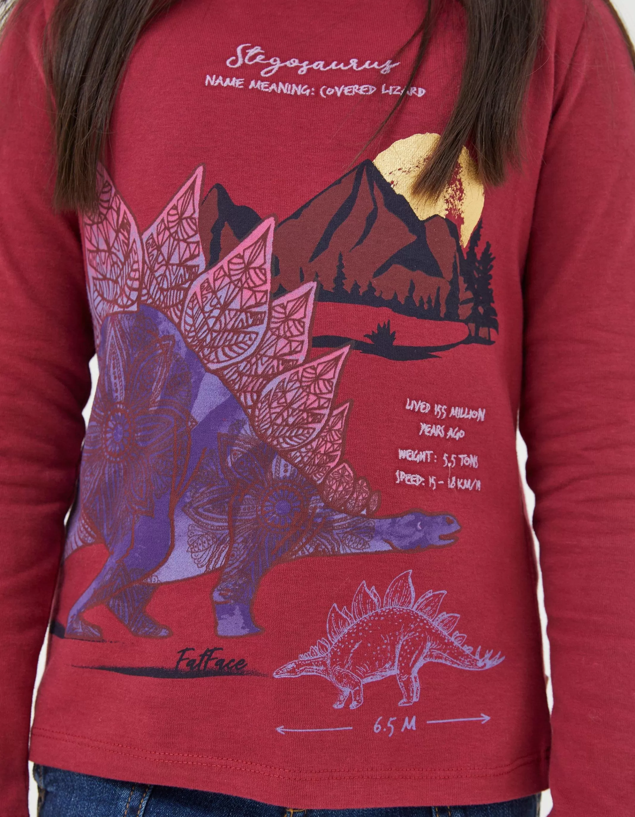 Clearance FatFace Stegosaurus Graphic T Shirt Berry Pink