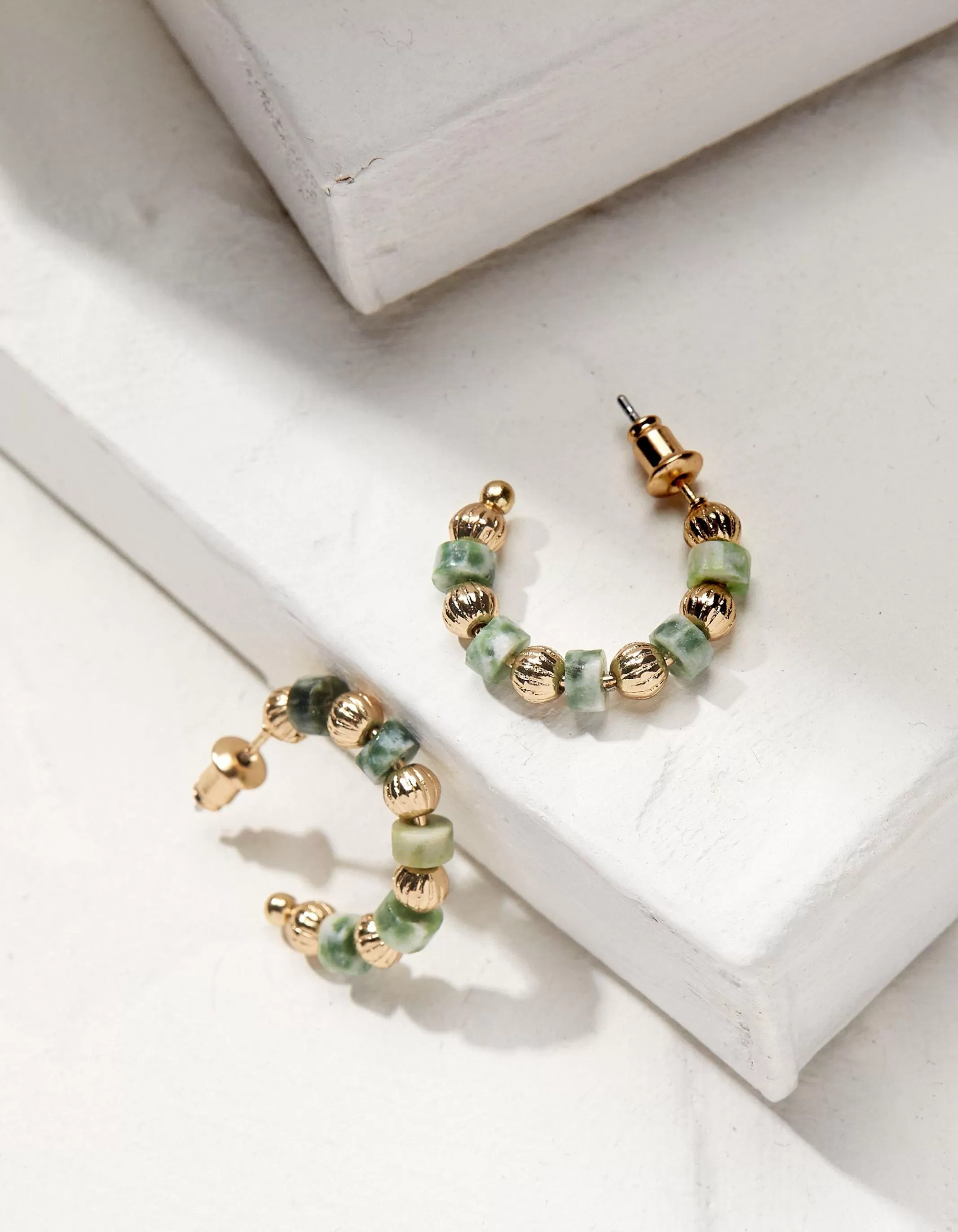 Clearance FatFace Stone Hoop Earrings Green