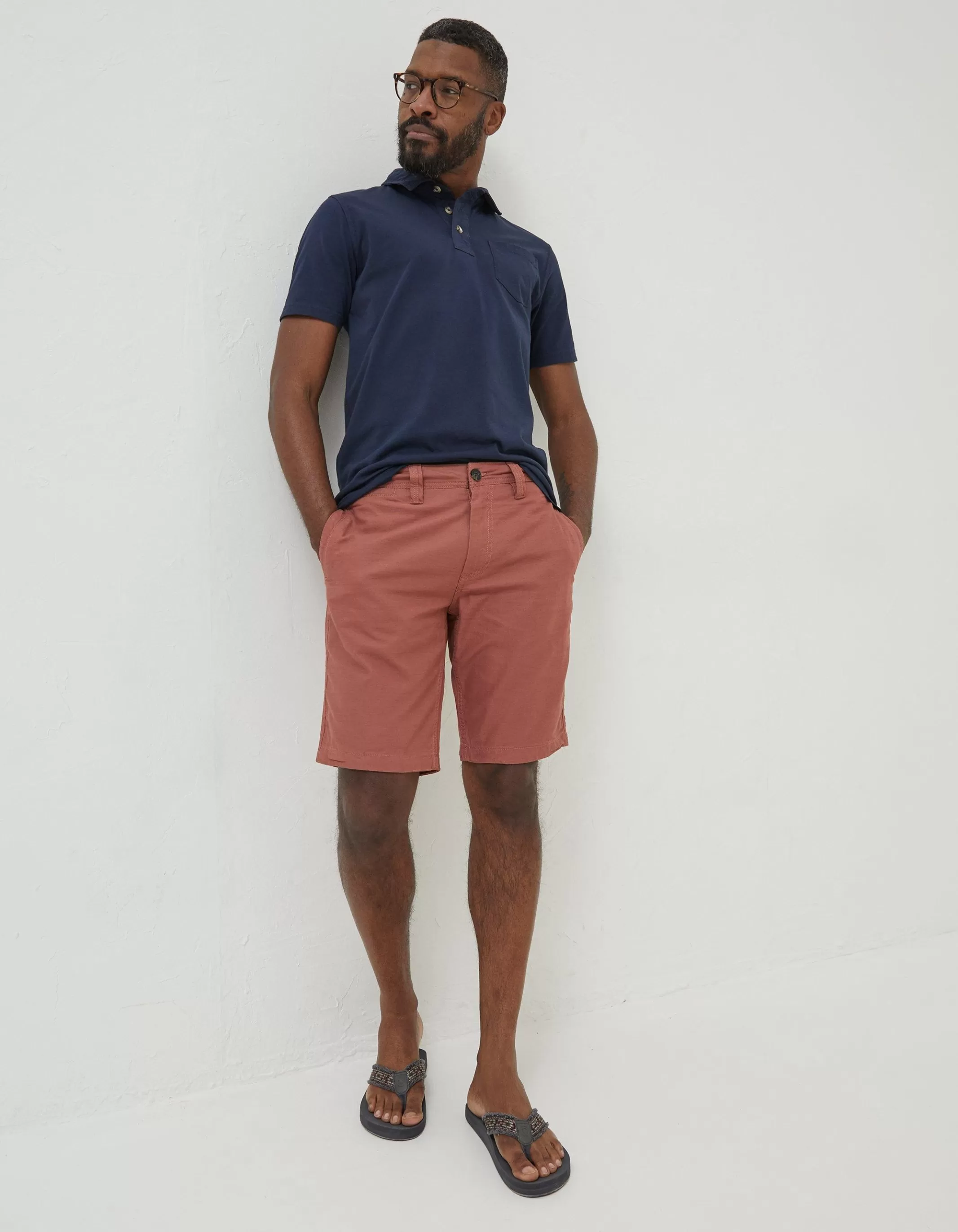 Cheap FatFace Stow Flat Front Shorts Washed Orange