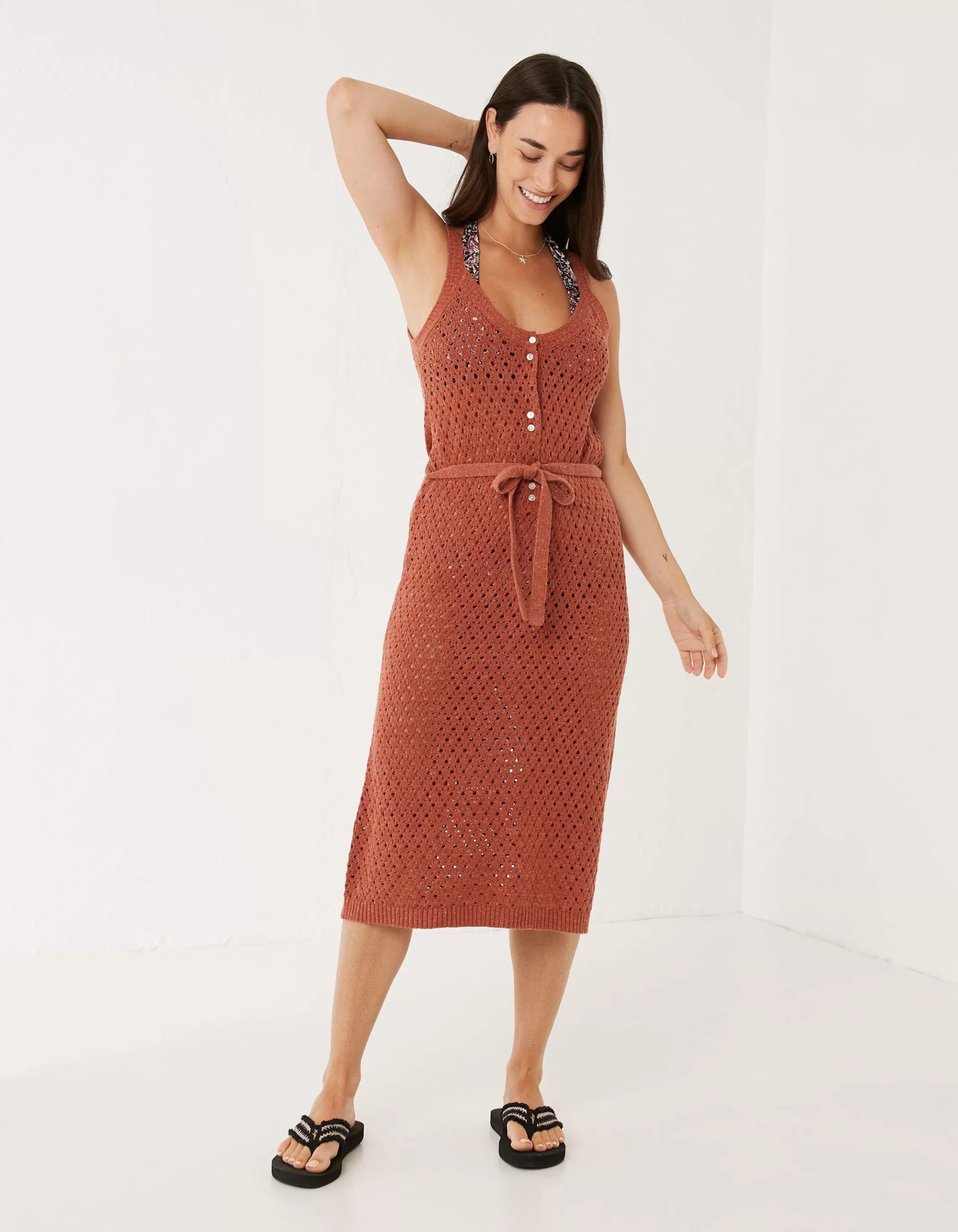 Best Sale FatFace Strappy Beach Dress Rust Orange