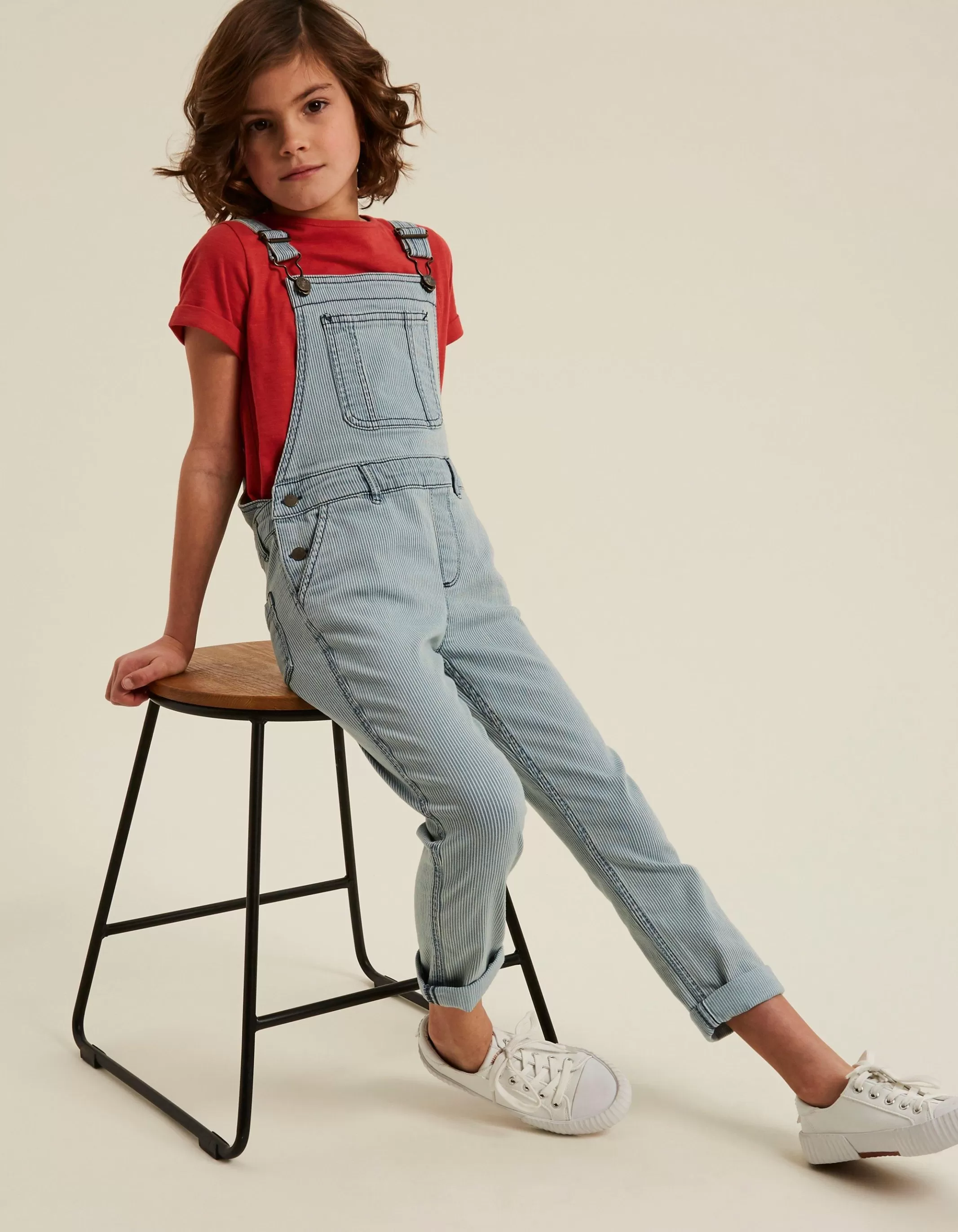 Discount FatFace Stripe Denim Dungarees Ecru