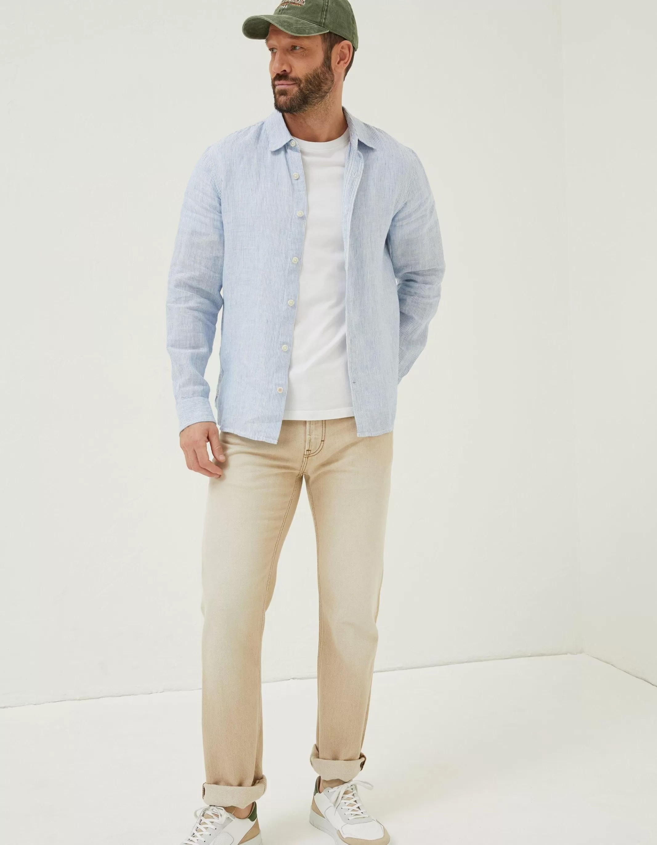 New FatFace Stripe Linen Shirt Chambray Blue