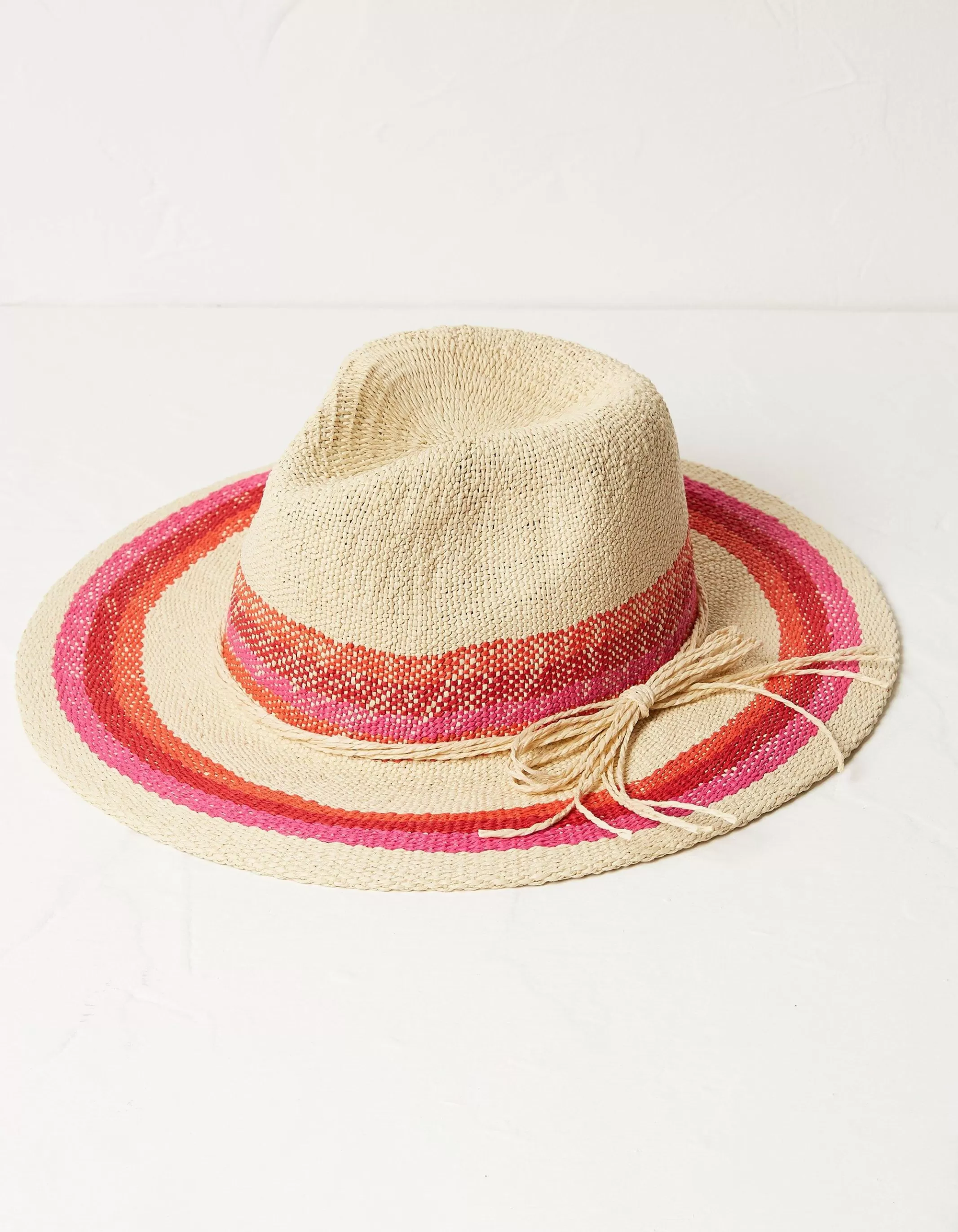 Cheap FatFace Stripe Straw Fedora Hat Natural