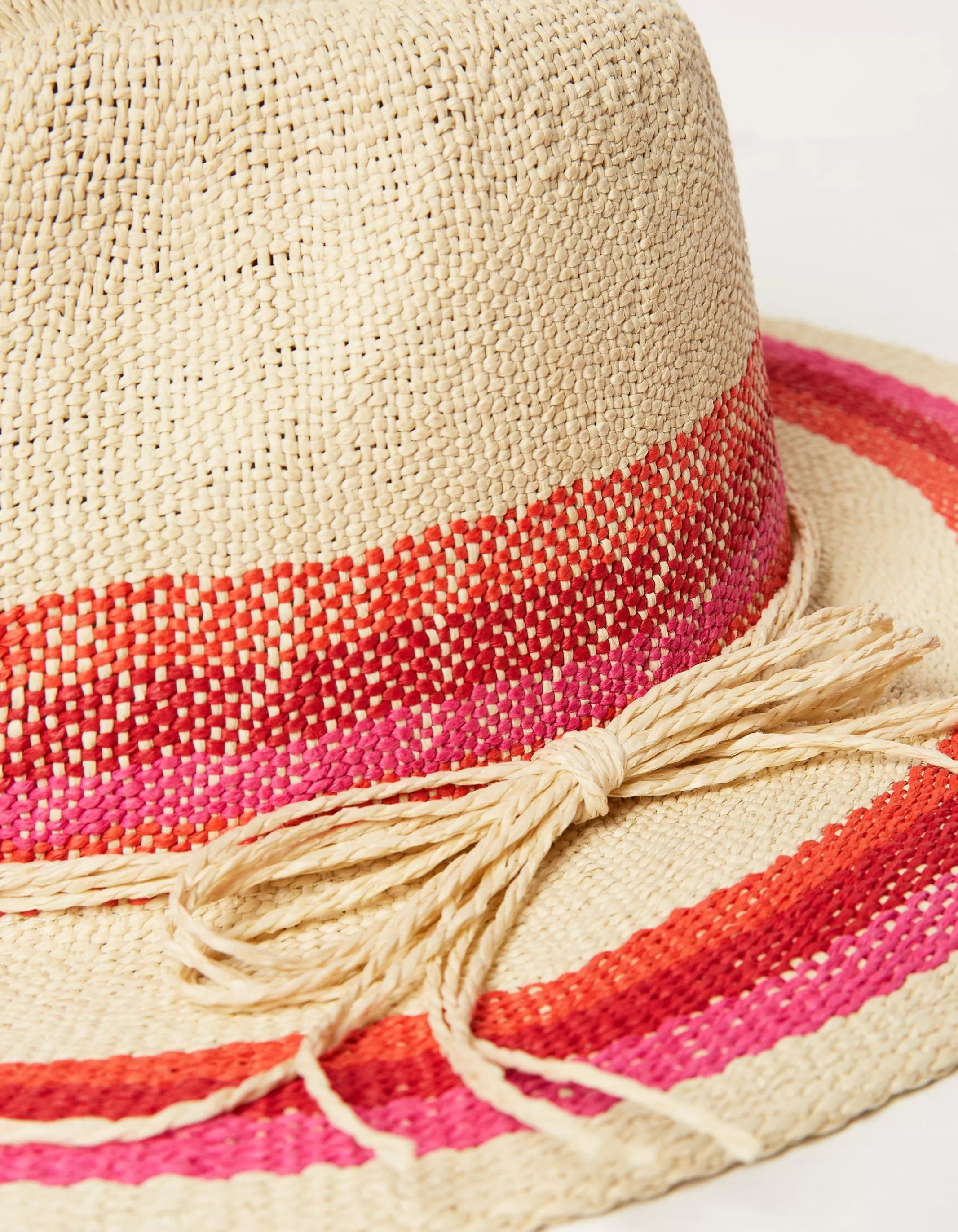 Cheap FatFace Stripe Straw Fedora Hat Natural