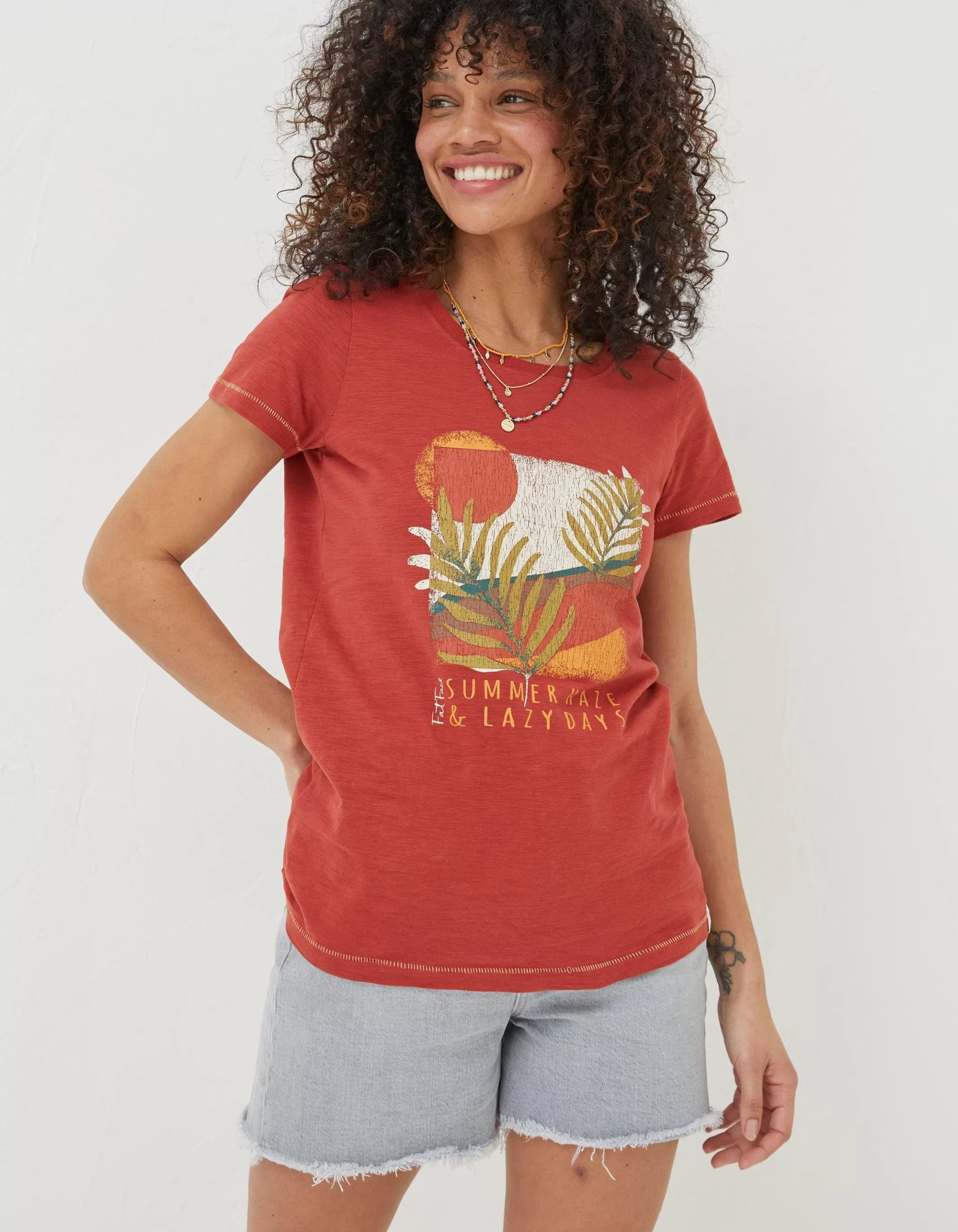 Best Sale FatFace Summer Haze T-Shirt Rust Red