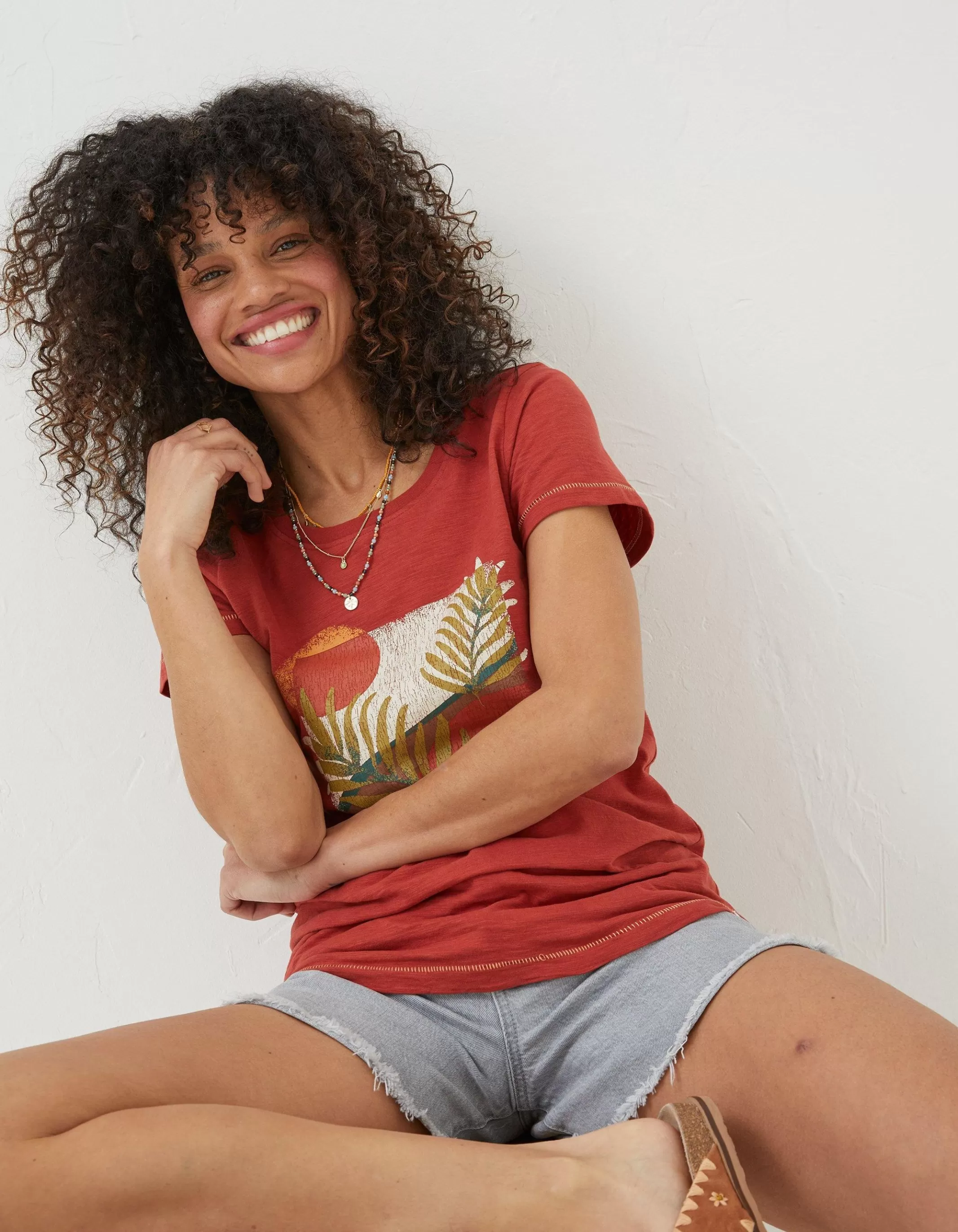 Best Sale FatFace Summer Haze T-Shirt Rust Red