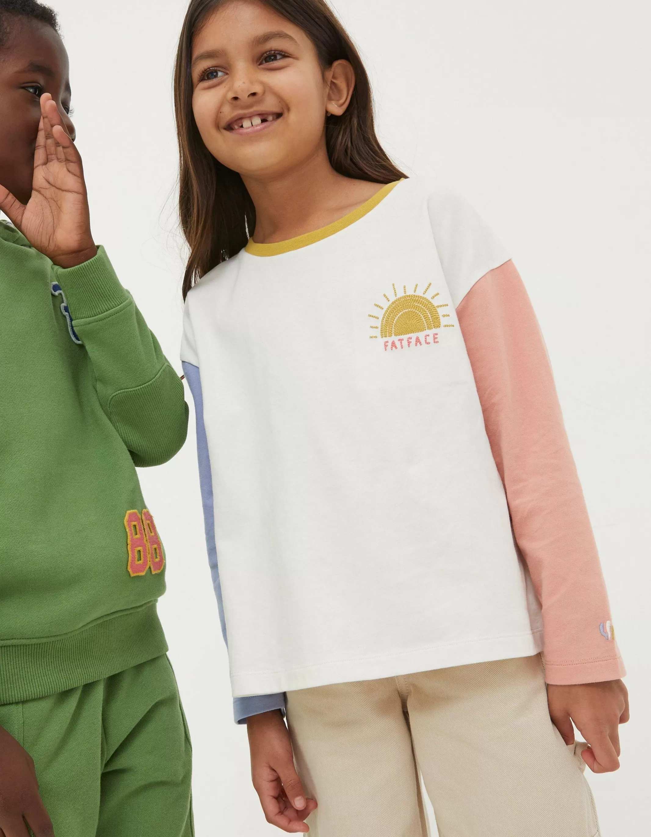 Cheap FatFace Sun Embroidered Long Sleeve T-Shirt Natural White