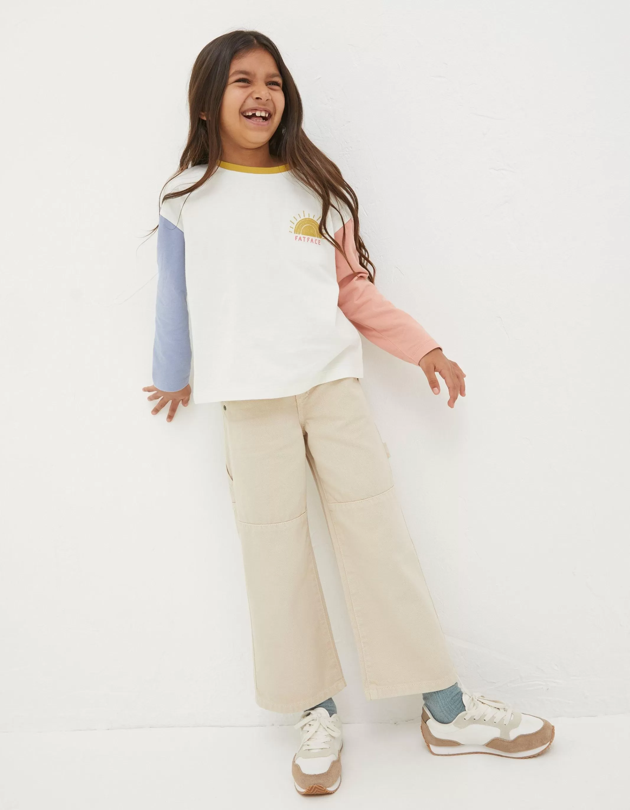 Cheap FatFace Sun Embroidered Long Sleeve T-Shirt Natural White