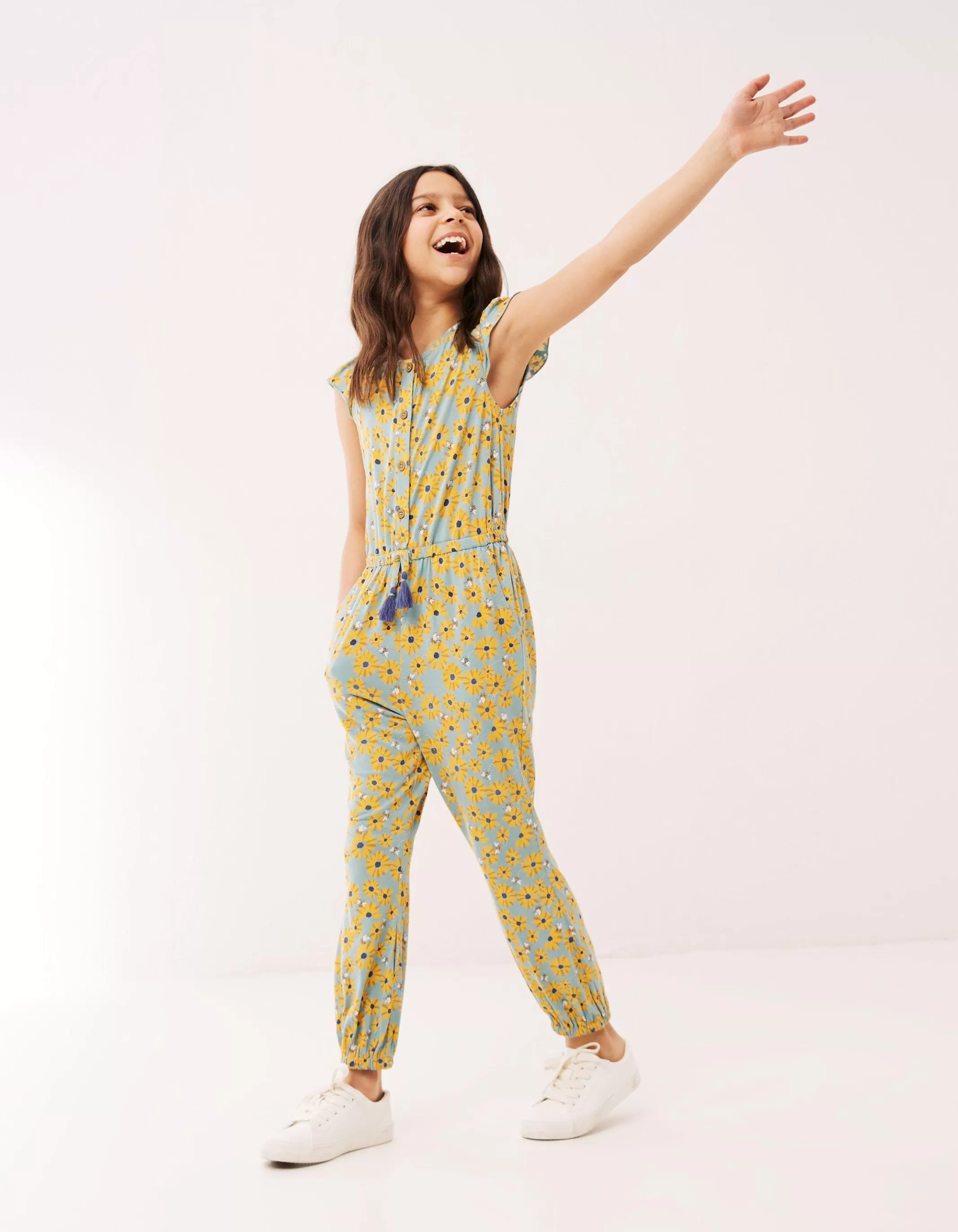 Online FatFace Sunflower Print Jumpsuit Teal