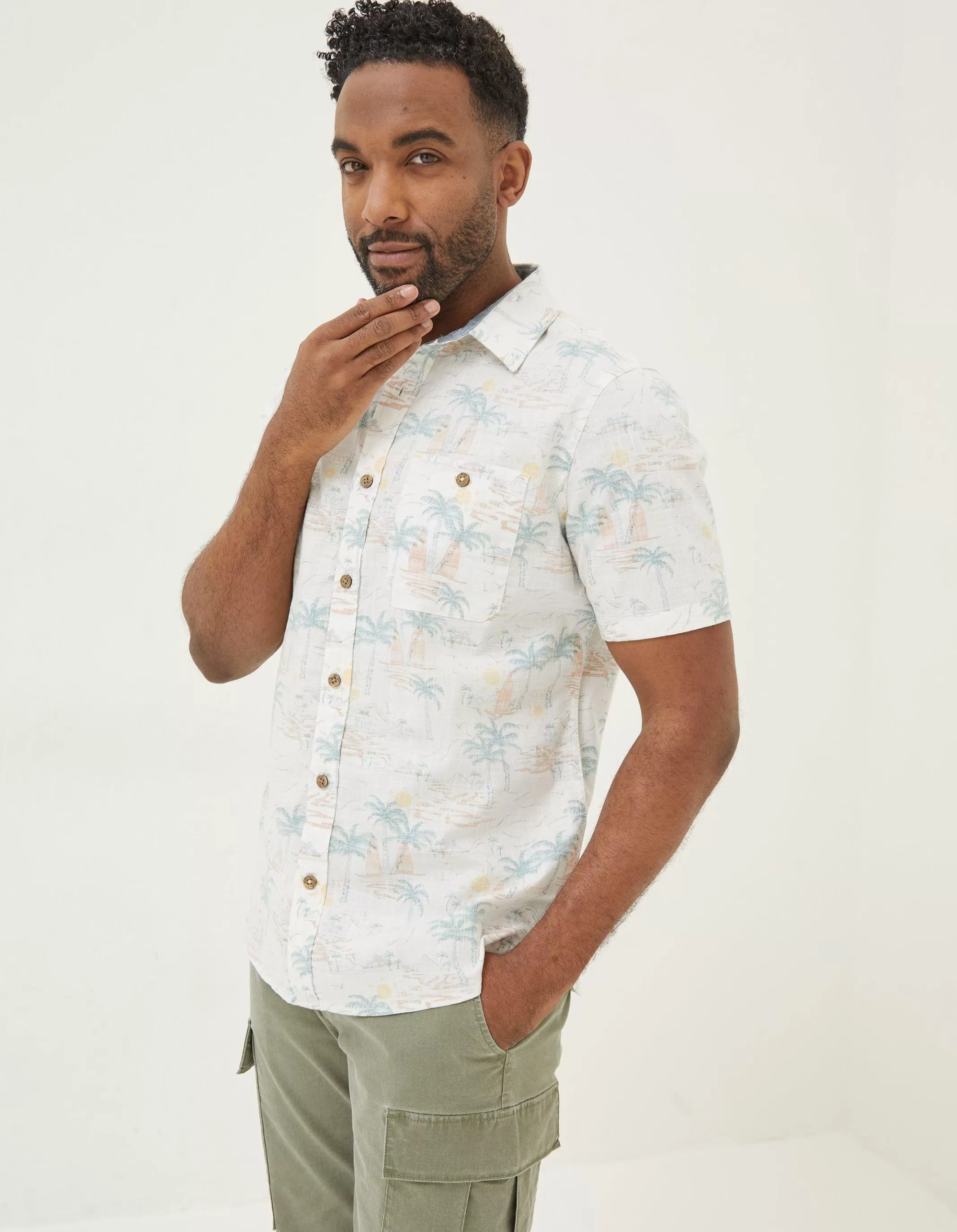 Clearance FatFace Surf Print Shirt White