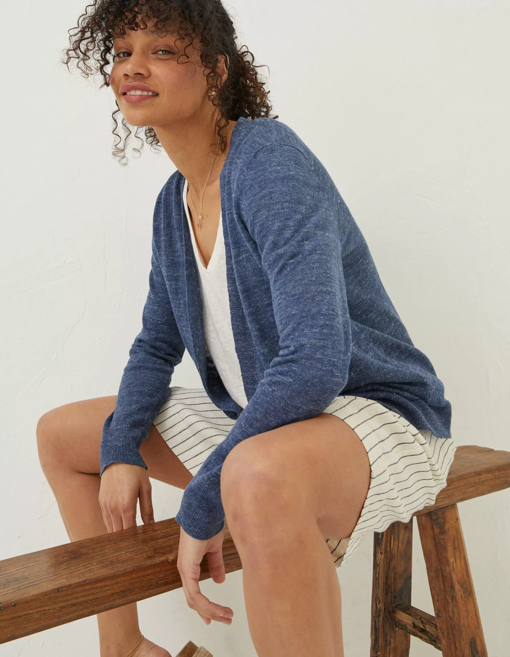 Cheap FatFace Suzannah Linen Cardigan Navy