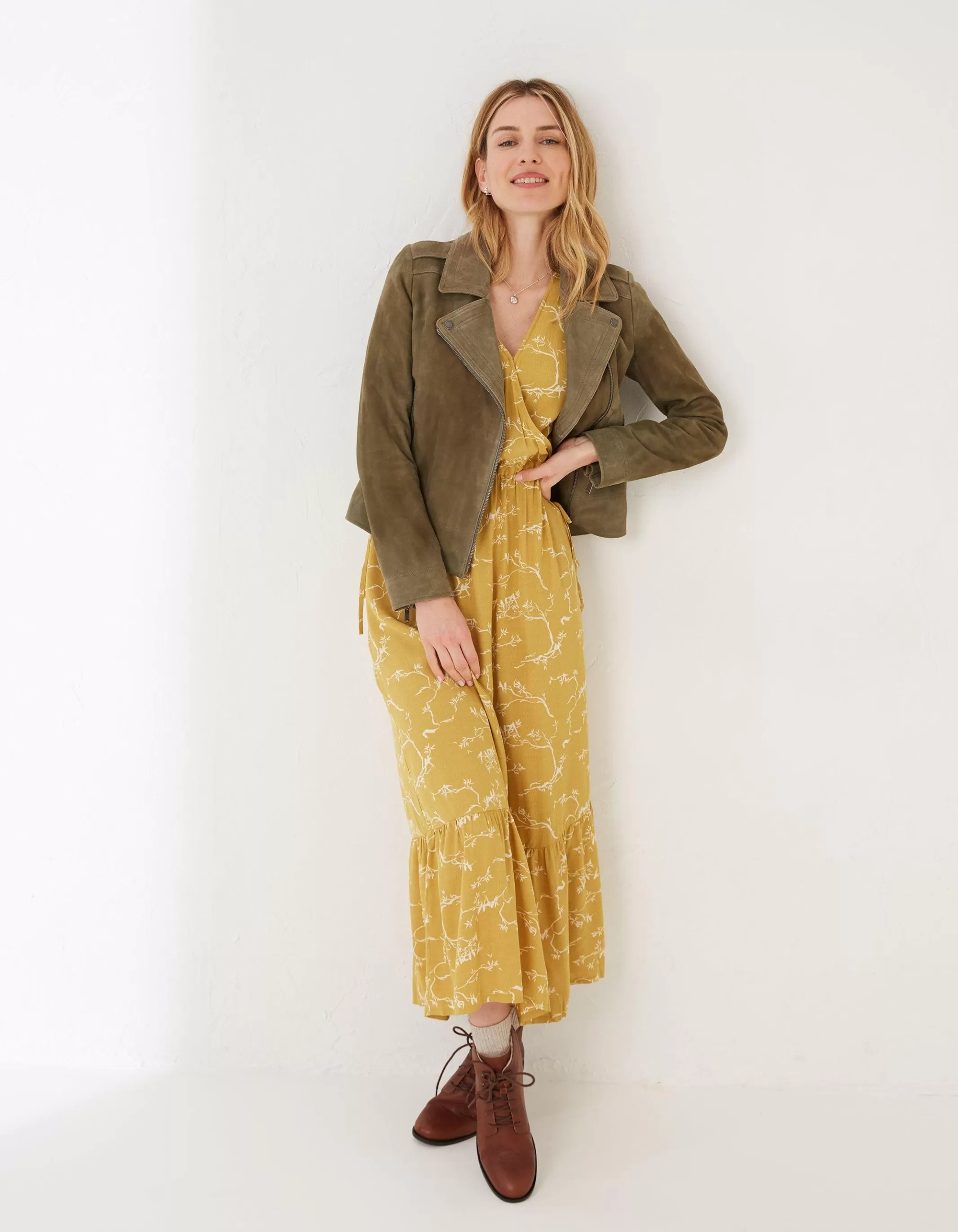 Fashion FatFace Suzie Suede Biker Jacket Mid Green