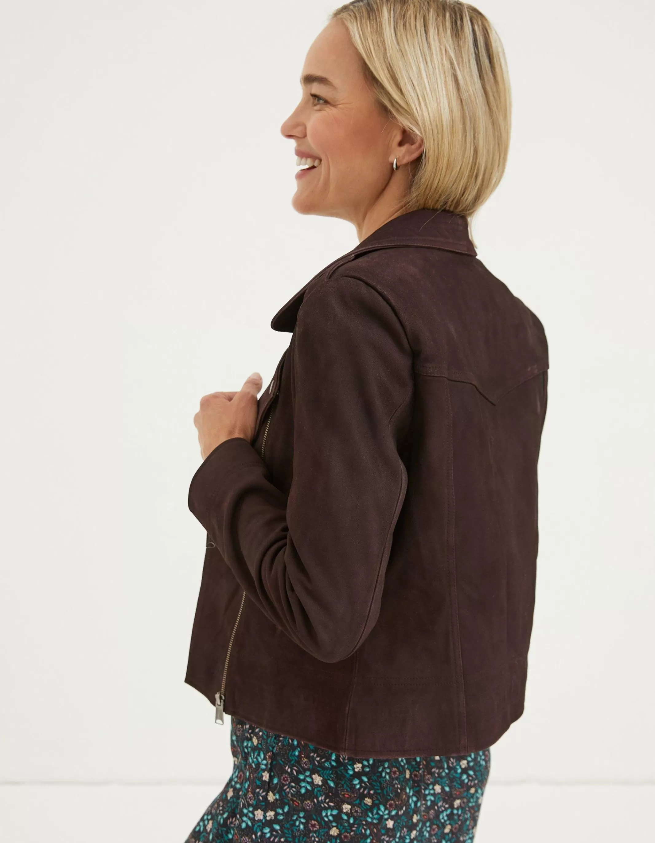 New FatFace Suzie Suede Biker Jacket Purple