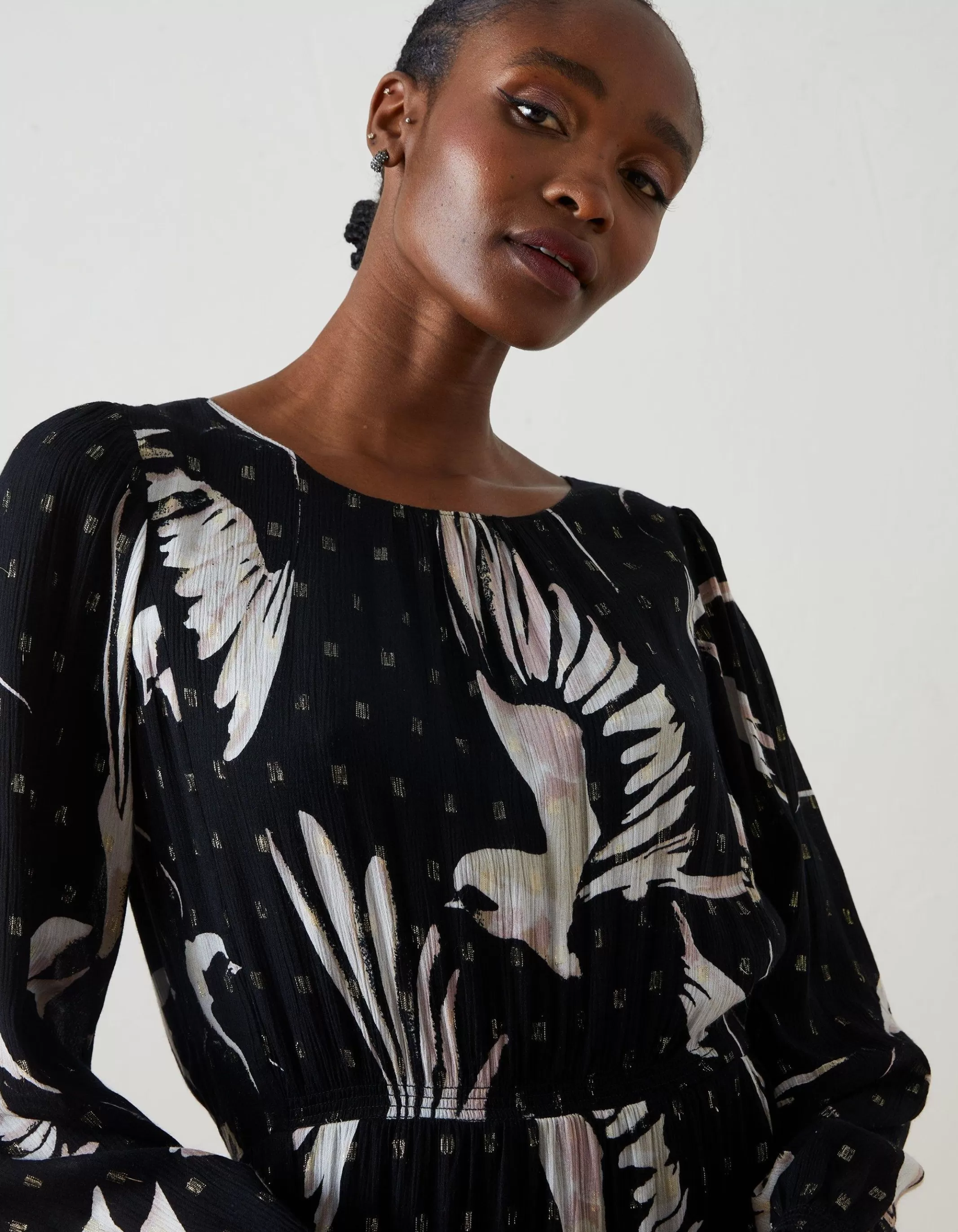 Store FatFace Swallow Print Elaine Midi Dress Black