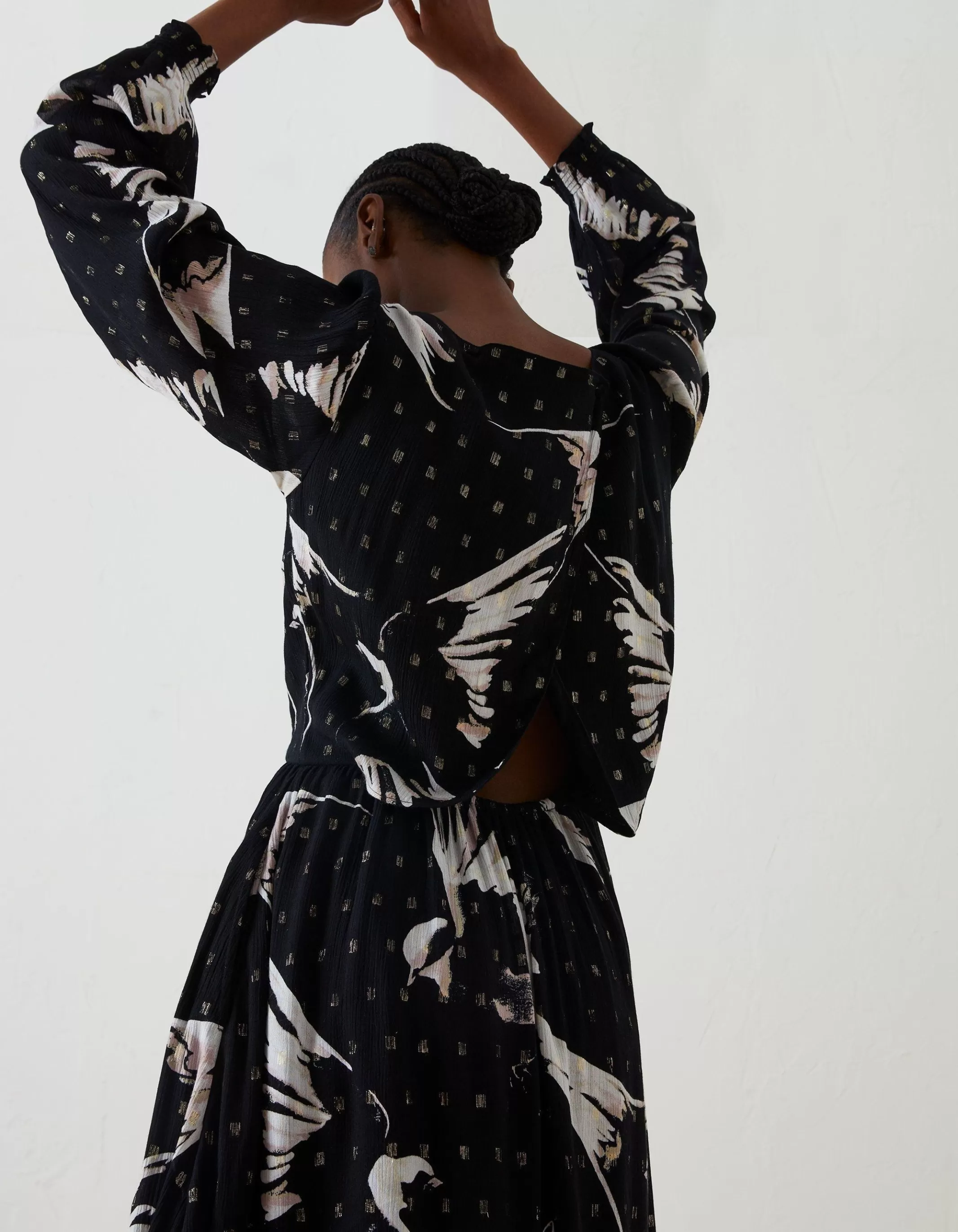 Store FatFace Swallow Print Elaine Midi Dress Black