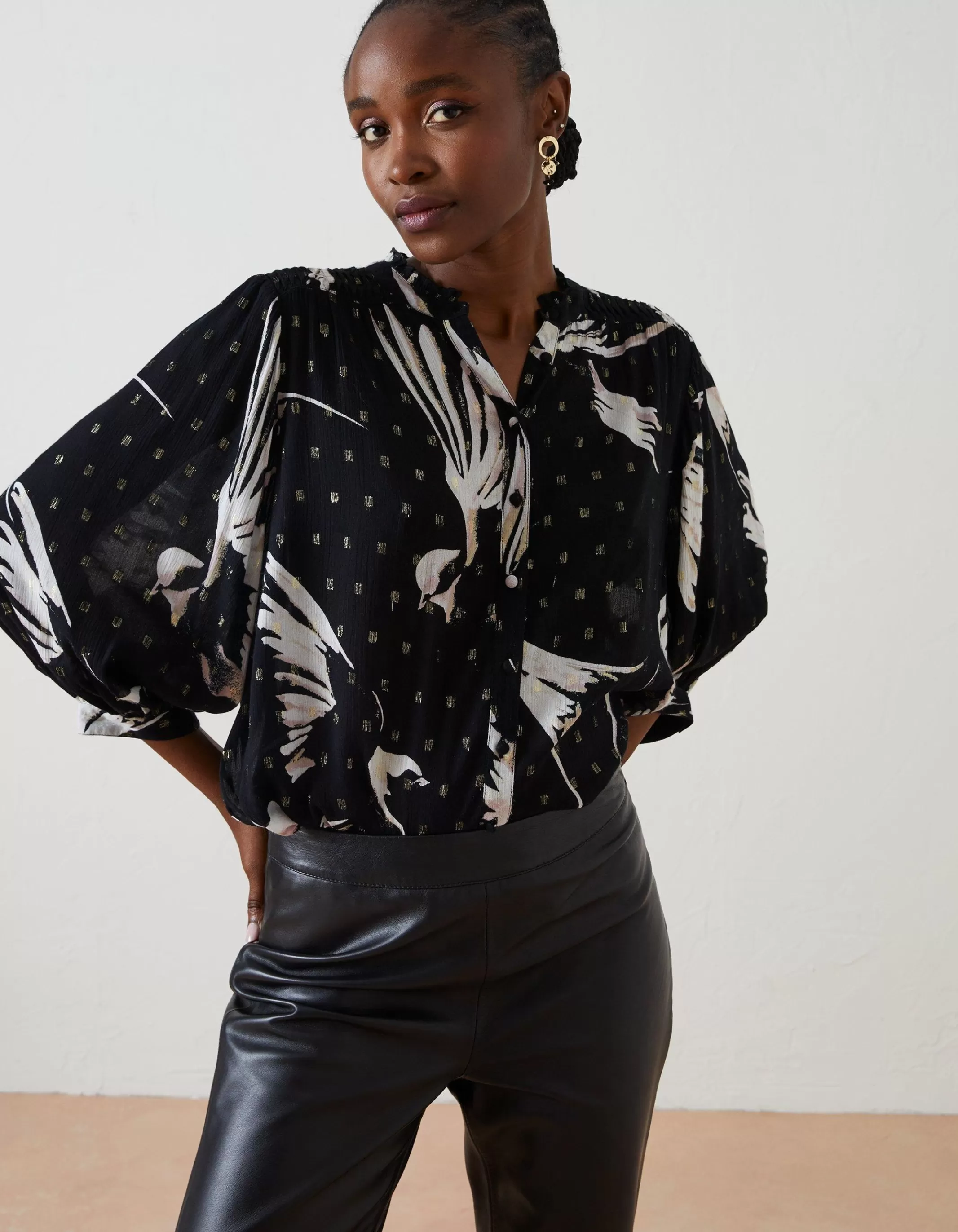 Cheap FatFace Swallow Print Evelyn Blouse Black