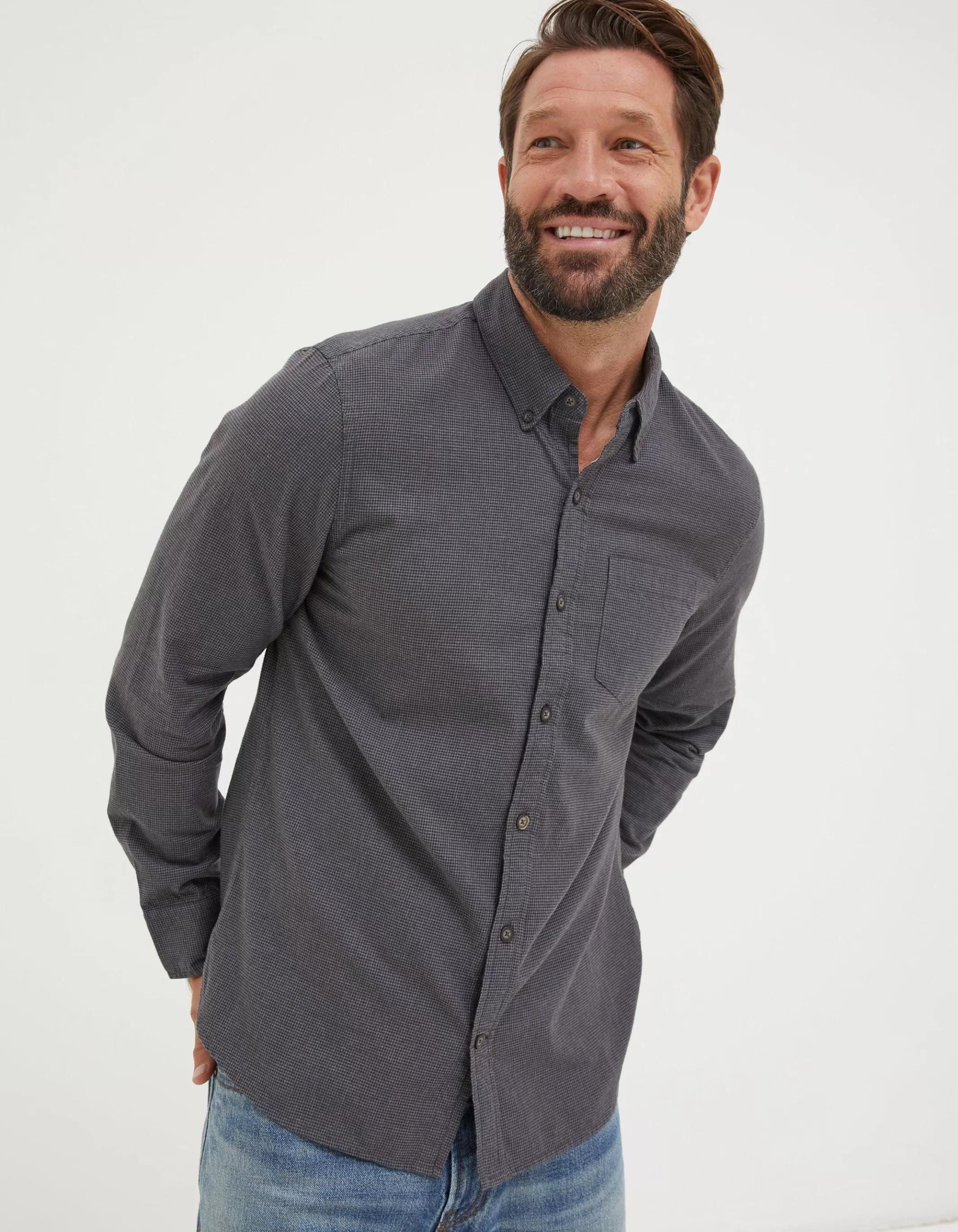 Cheap FatFace Tadlow Puppytooth Shirt Dark Grey