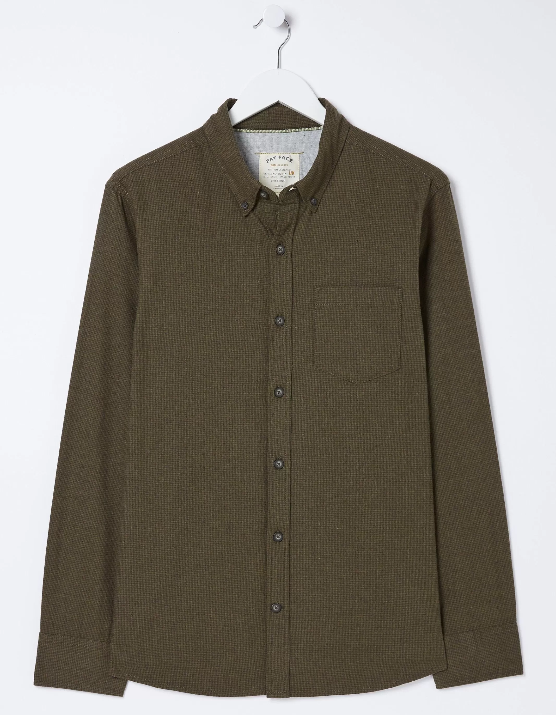 Hot FatFace Tadlow Puppytooth Shirt Olive Green