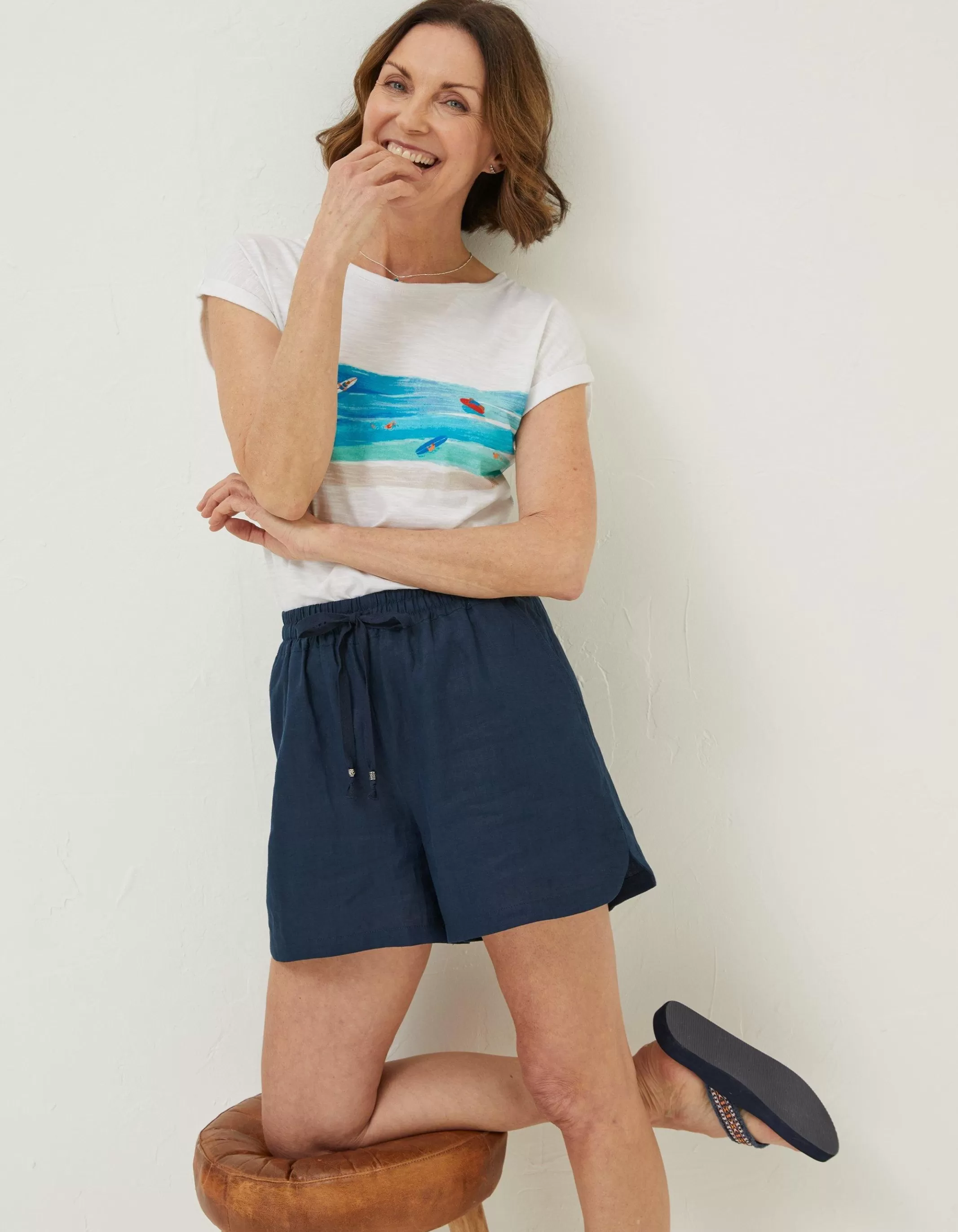Hot FatFace Tenby Linen Short Navy