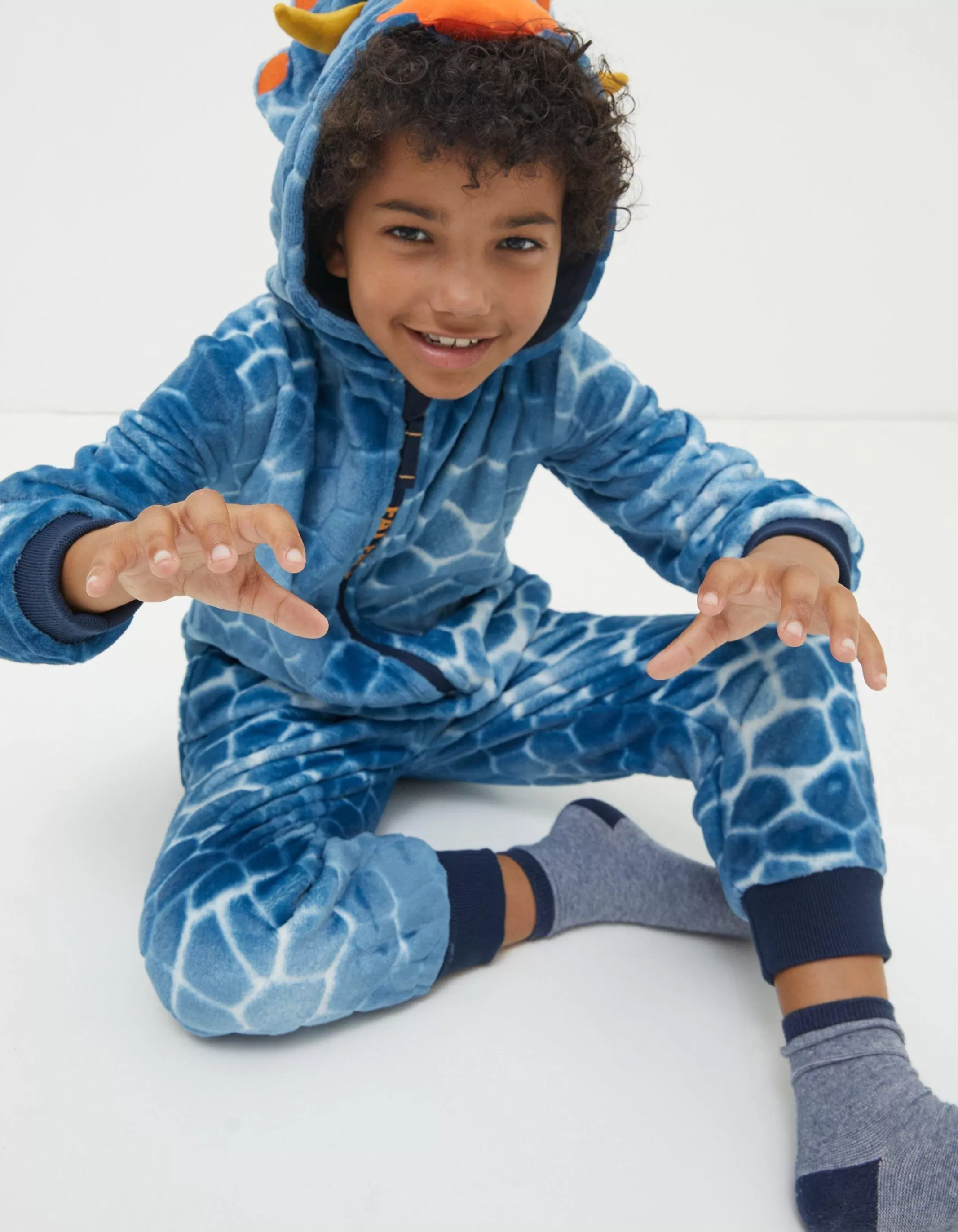 Fashion FatFace Terry Dinosaur Onesie Blue