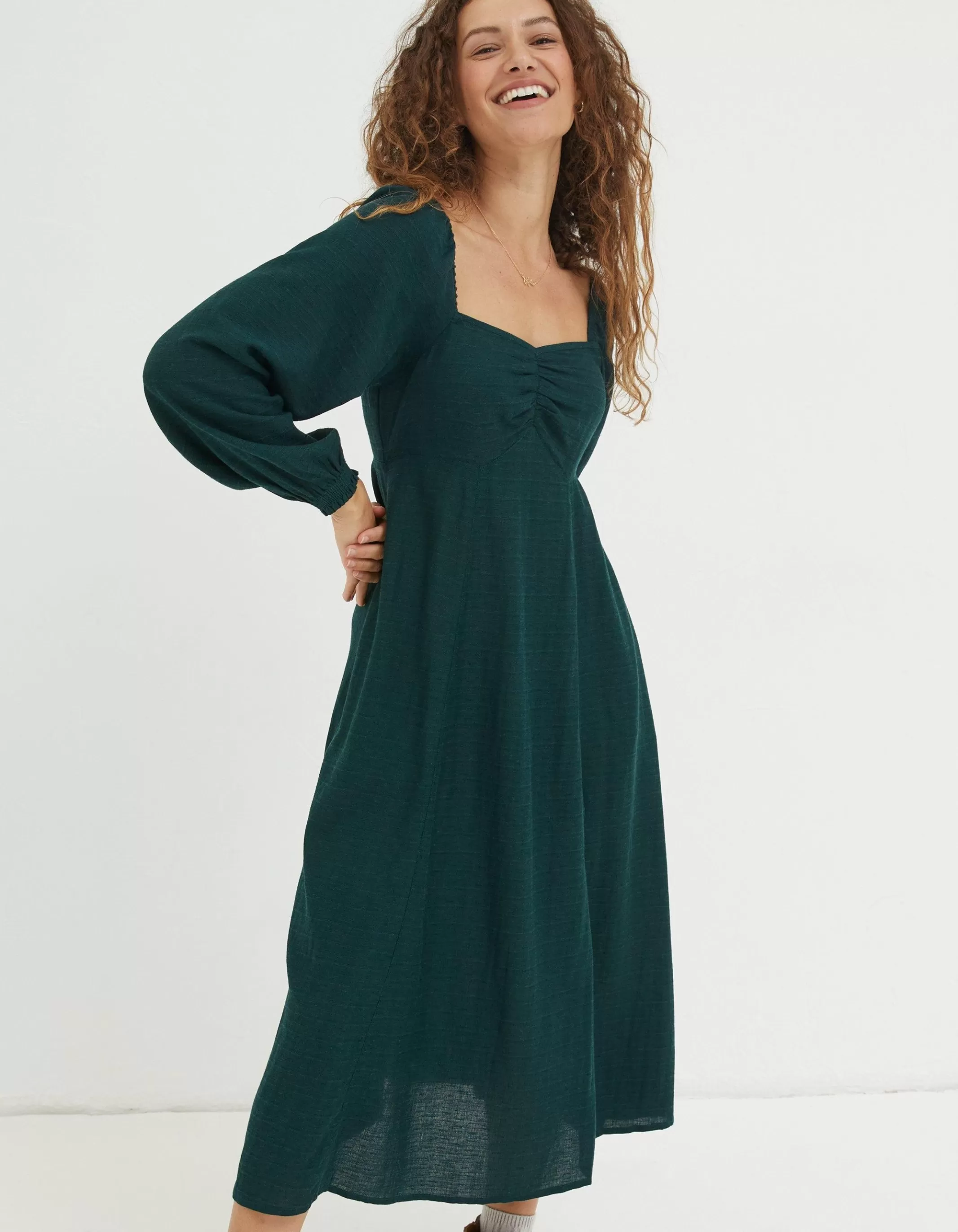 Best FatFace Tessa Midi Dress Dark Teal Green