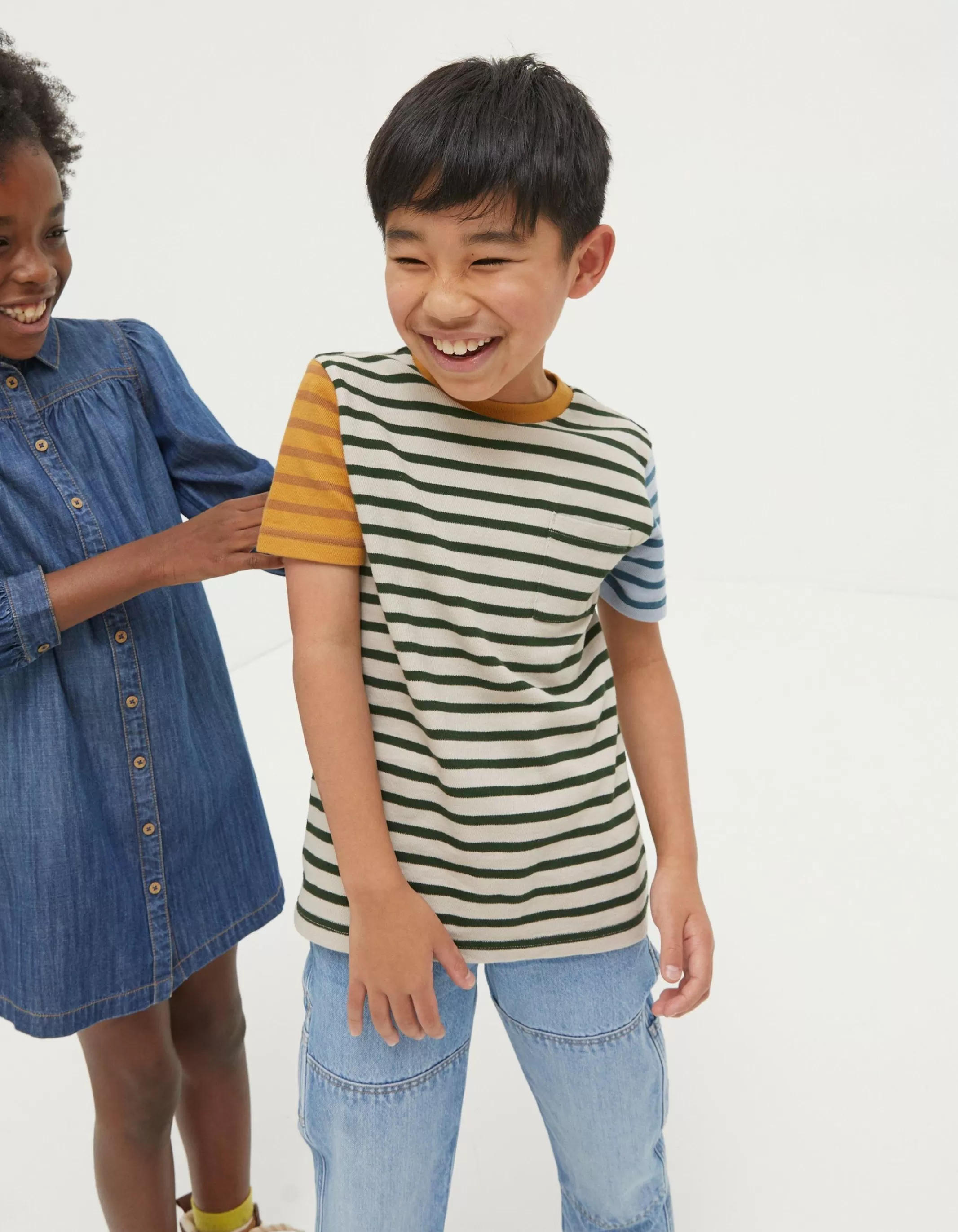 Best FatFace Textured Stripe T-Shirt Oatmeal