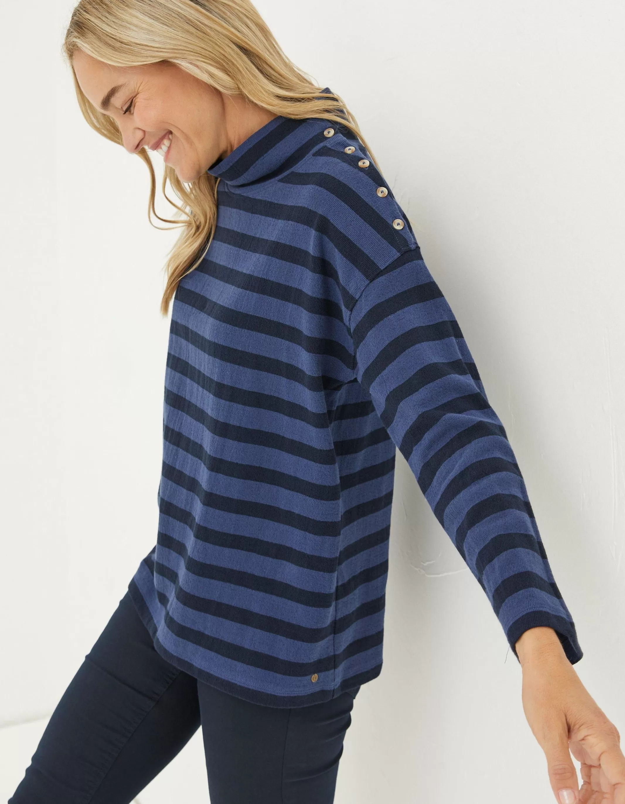 New FatFace Thayer Funnel Stripe Sweatshirt Washed Blue