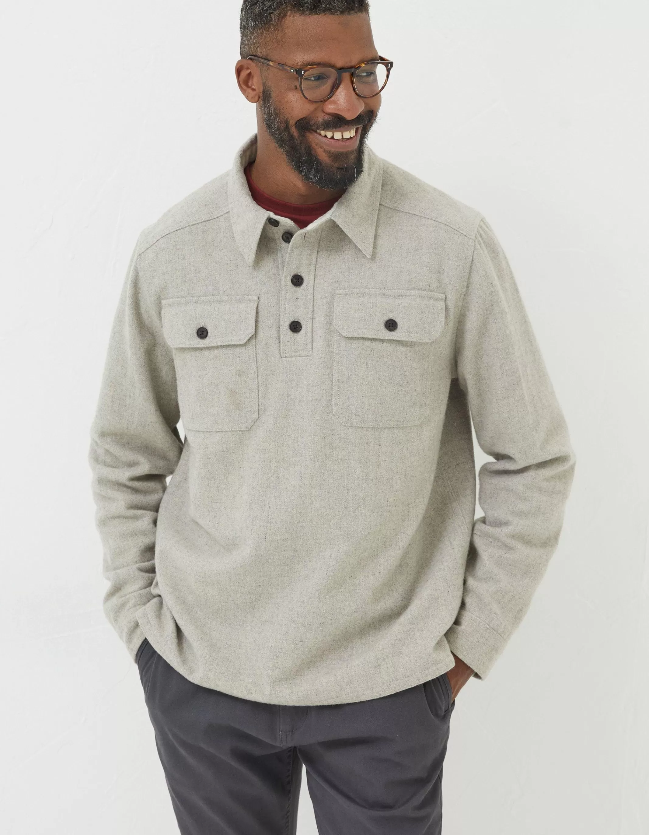 Best FatFace Thompson Smock Shirt Grey Marl