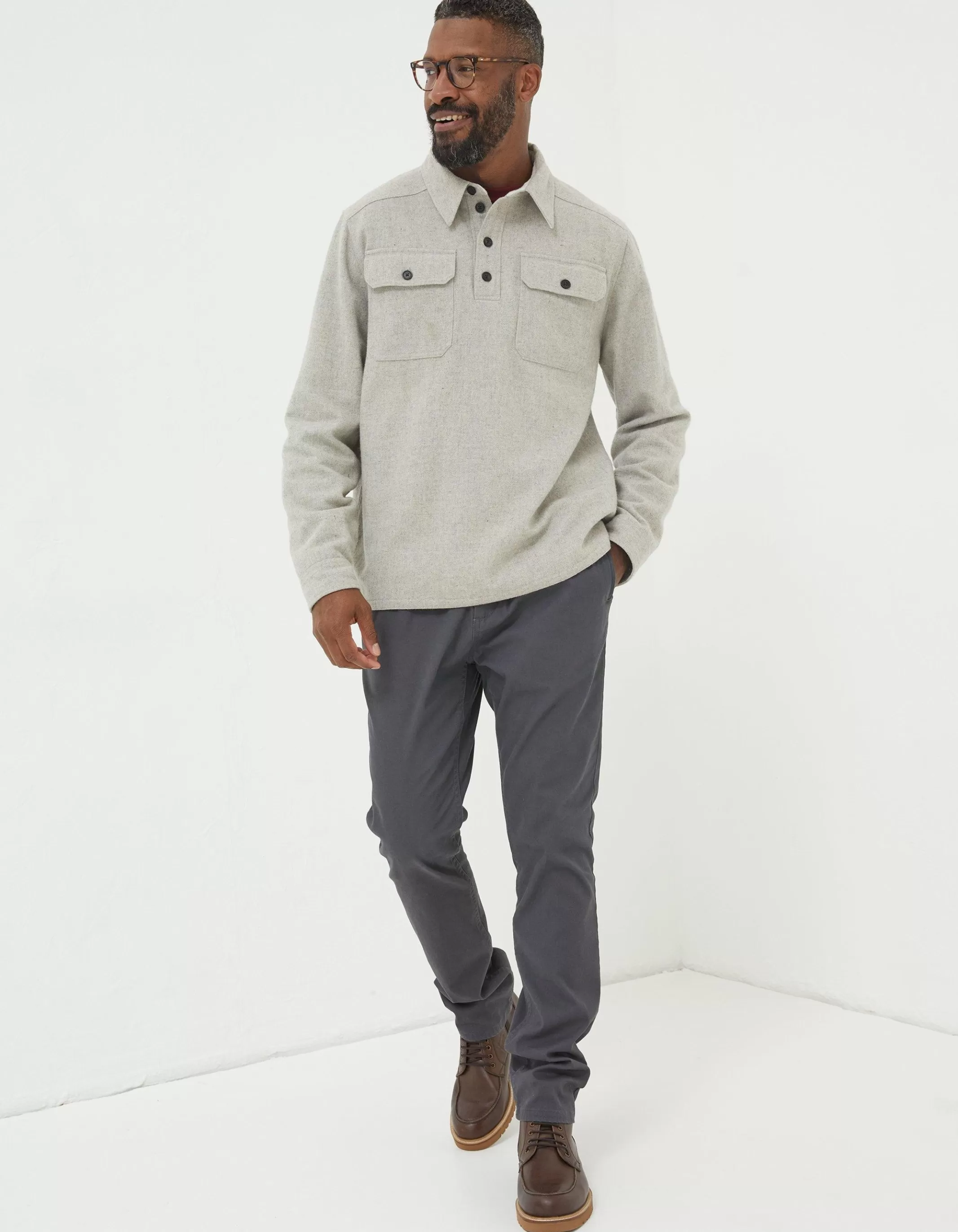 Best FatFace Thompson Smock Shirt Grey Marl