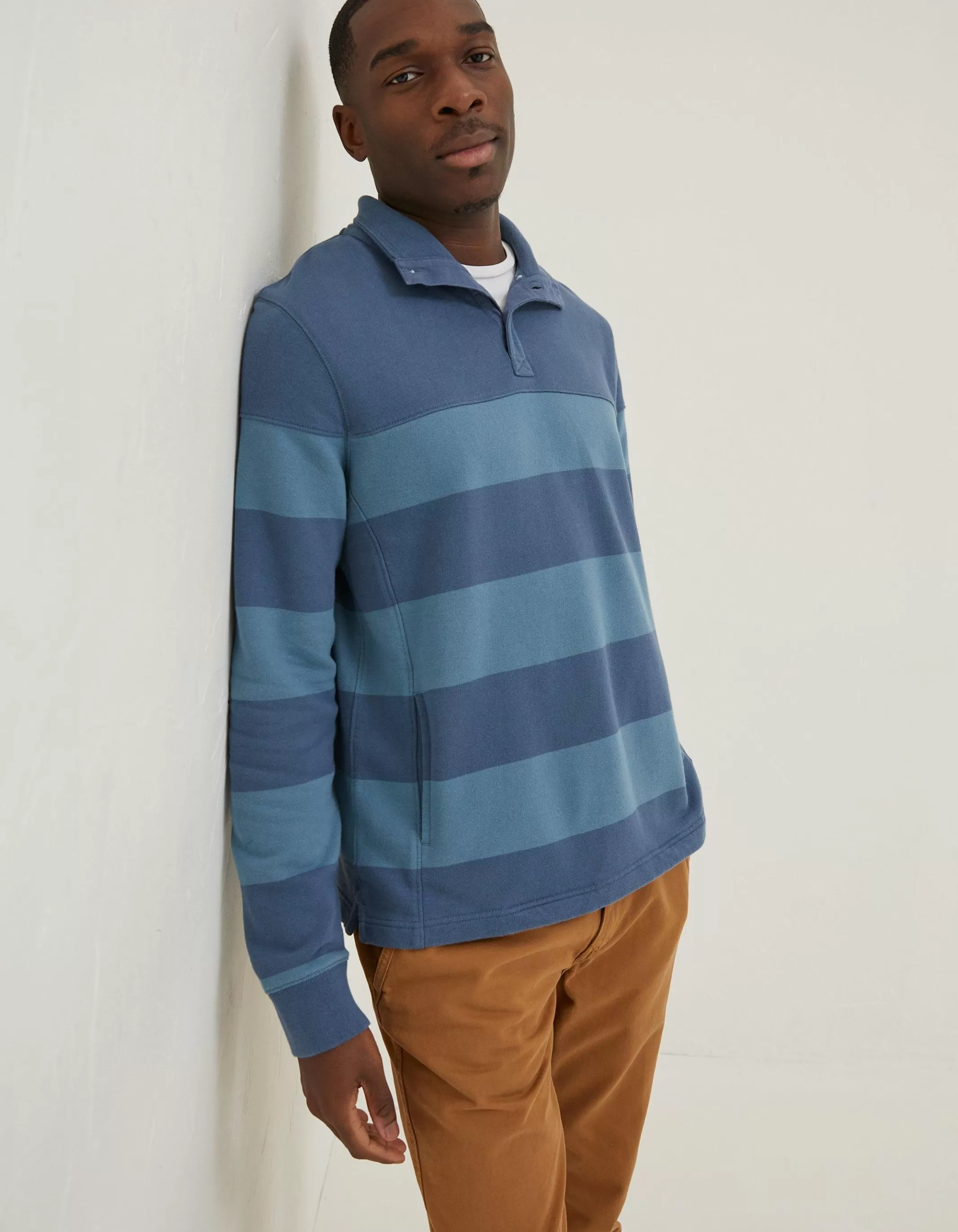 Clearance FatFace Thorpe Rugby Stripe Half Neck Blue
