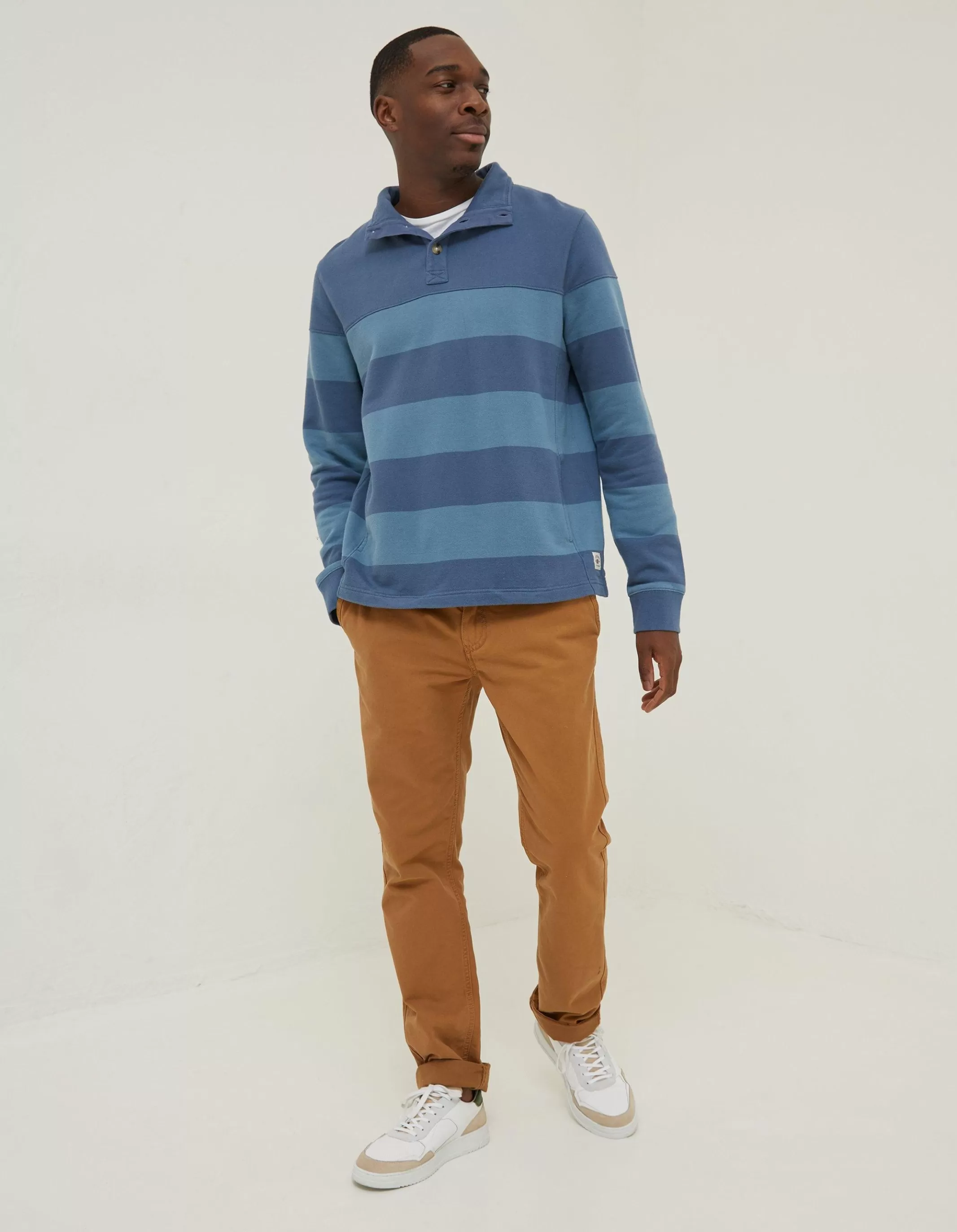 Clearance FatFace Thorpe Rugby Stripe Half Neck Blue