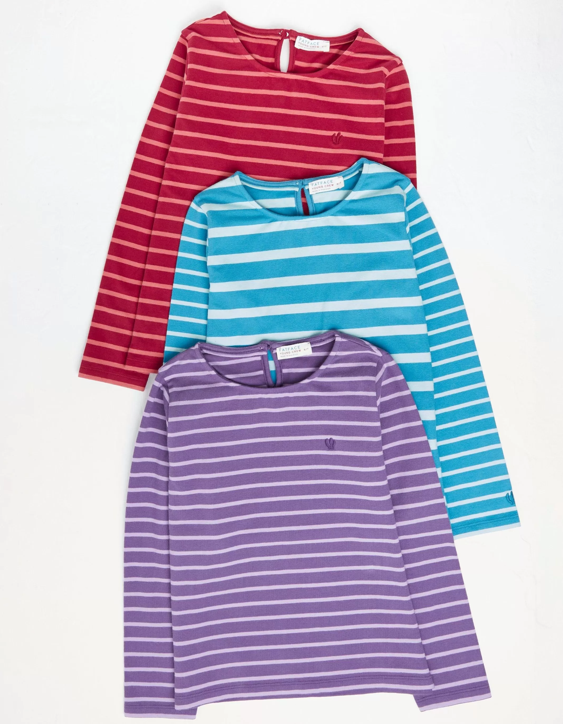 Cheap FatFace Three Pack Stripe T-Shirts Berry Pink