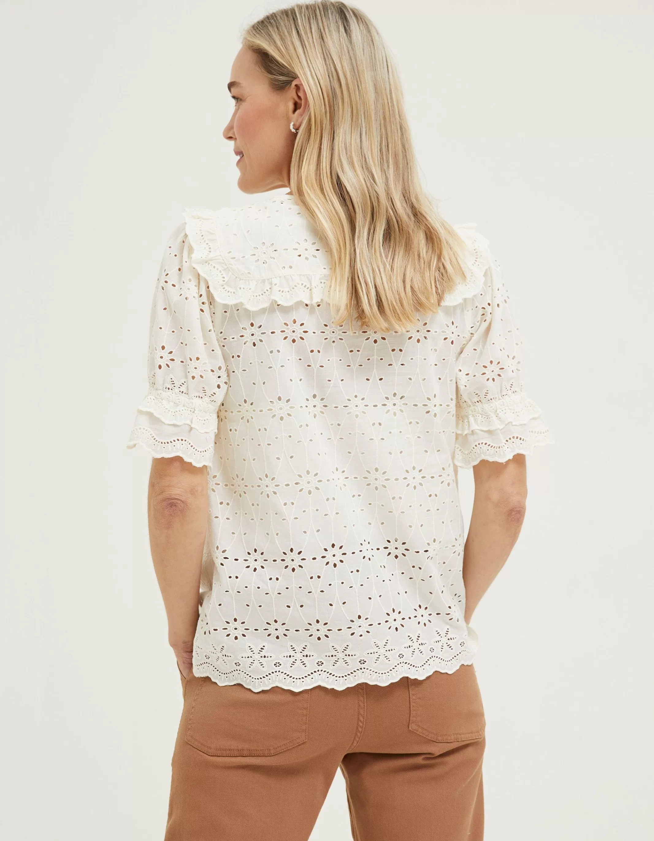 Best FatFace Tina Broderie Collar Blouse Ivory