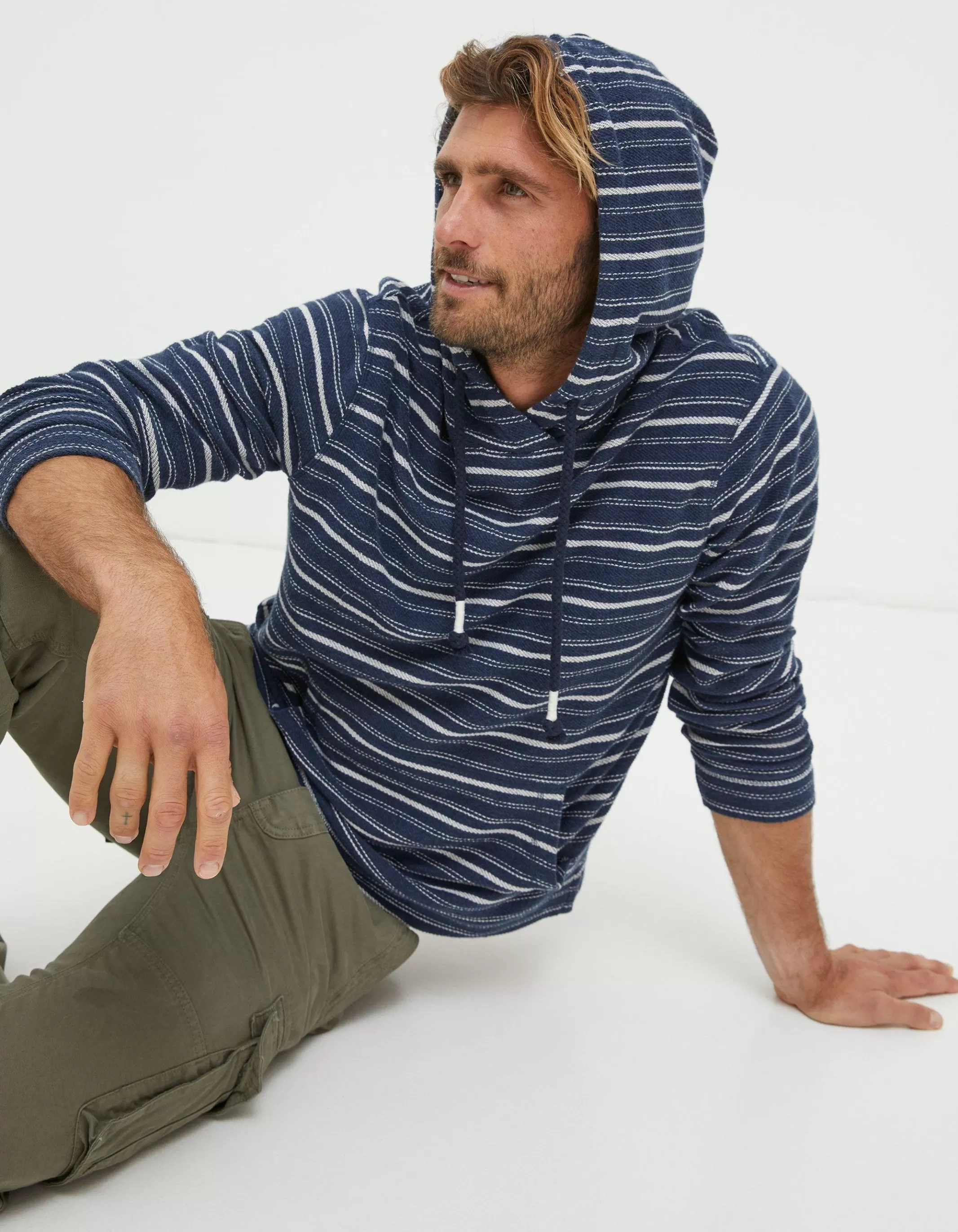 Online FatFace Trescoe Fine Stripe Hoodie Navy
