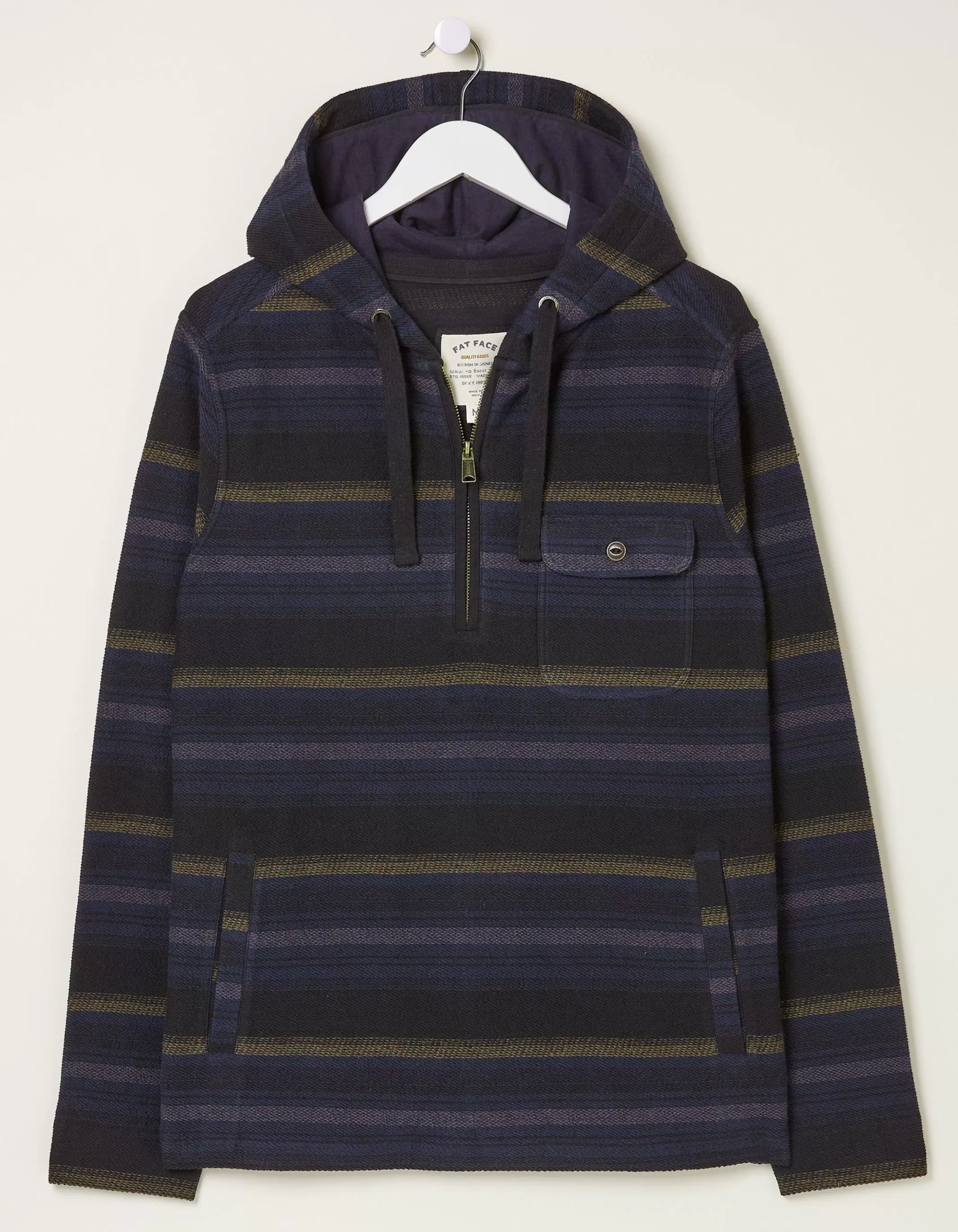 Online FatFace Trescowe Stripe Half Zip Hoodie Navy