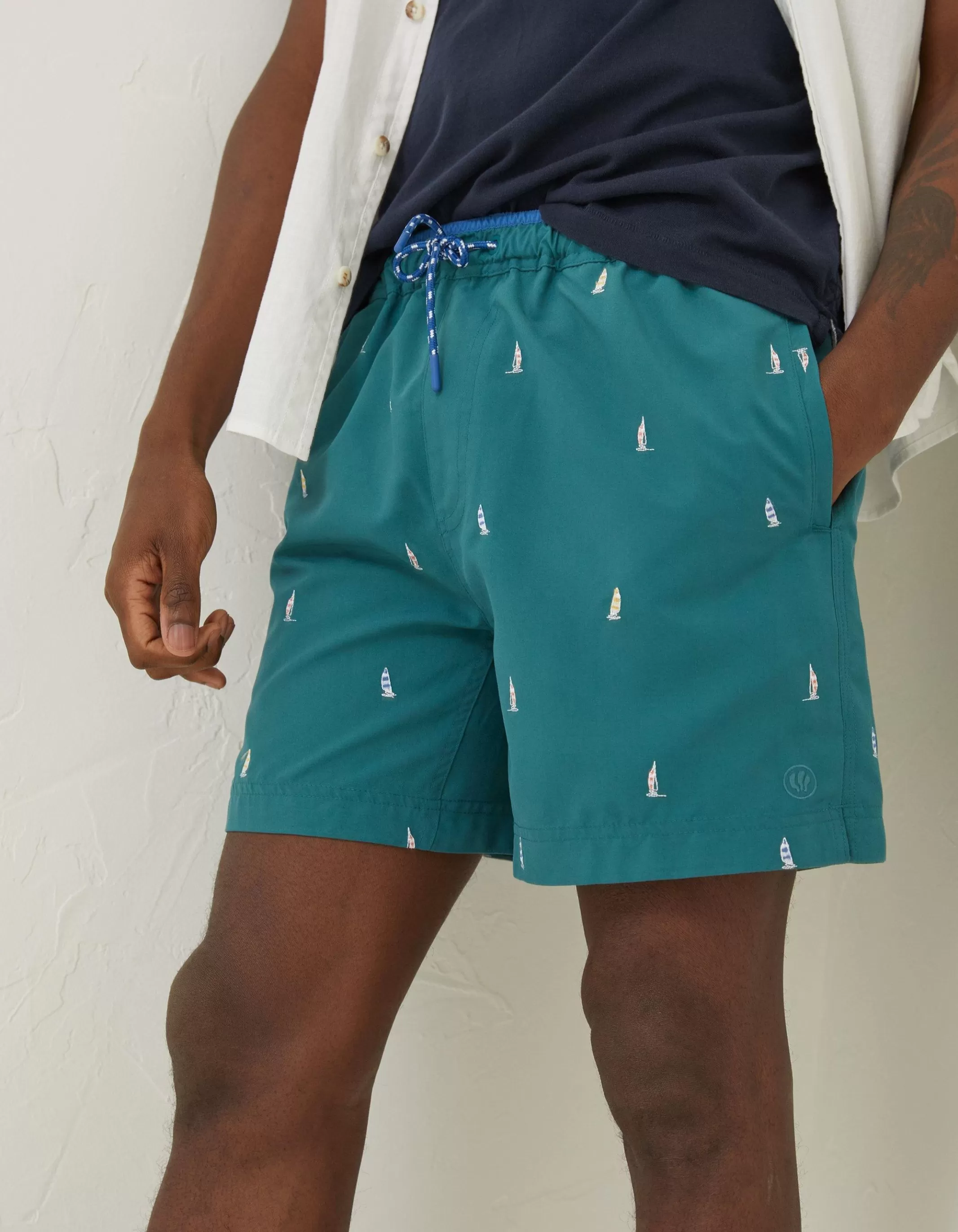 Clearance FatFace Trevose Boat Swim Shorts Teal Green